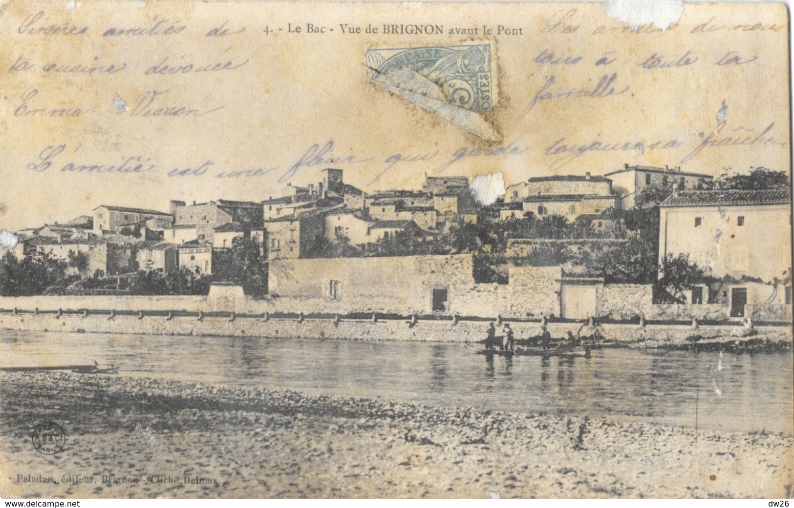 Vue De Brignon Avant Le Pont (Gard) - Le Bac - Edition Péladan - Carte A.B. & Cie Dos Simple N° 4 - Andere & Zonder Classificatie