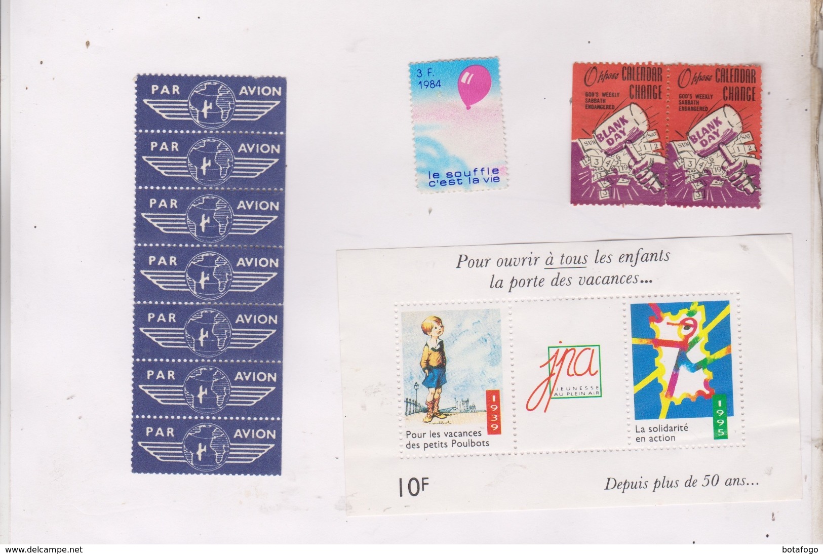 PETIT LOT 3 TIMBRES VIGNETTES + 7 VIGNETTES PAR AVION - Otros & Sin Clasificación