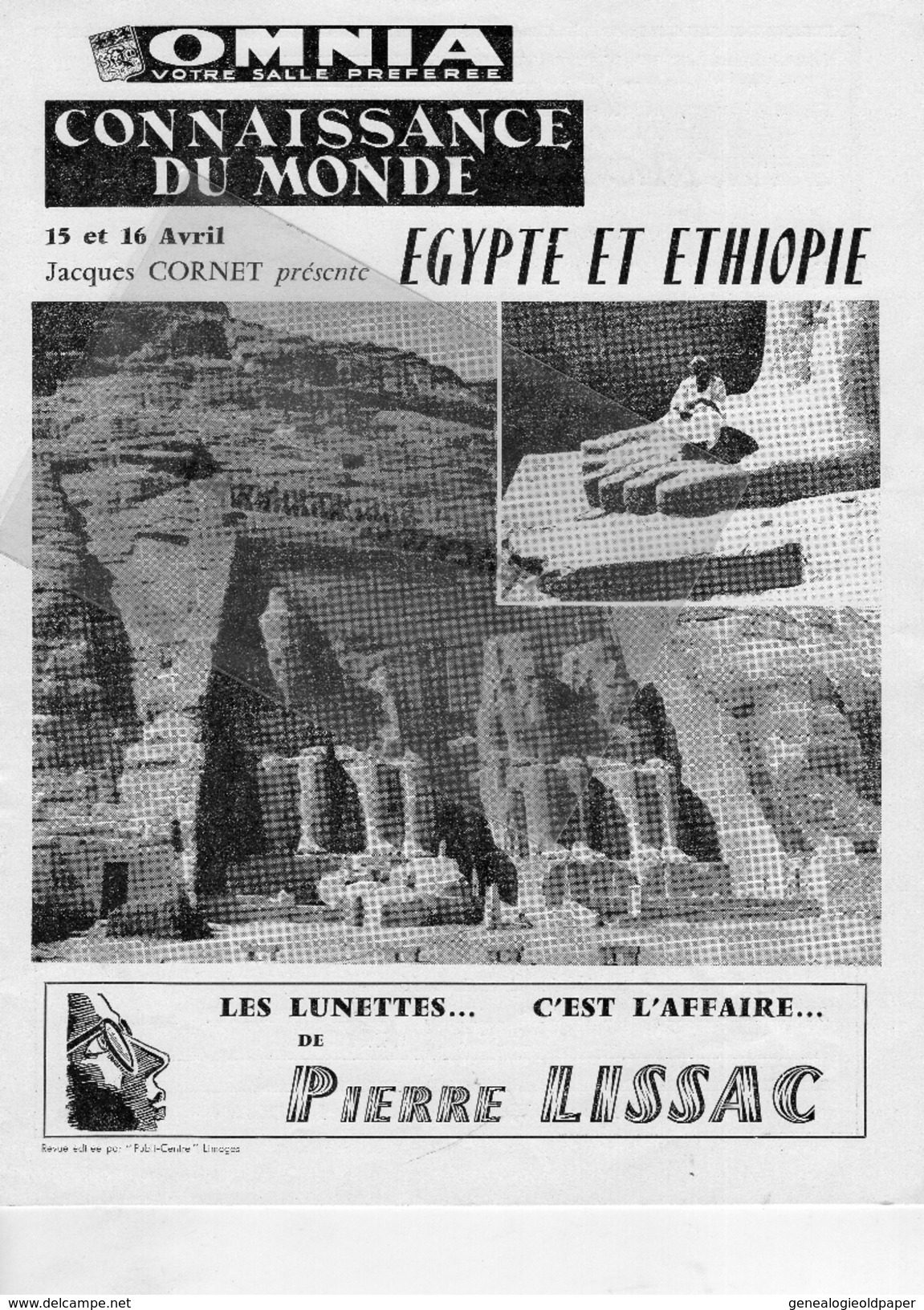 EGYPTE ETHIOPIE -AFRIQUE-CONNAISSANCE DU MONDE JACQUES CORNET-CINEMA OMNIA- TAHITI PECHE A MOOREA-CHEGARAY - Programs