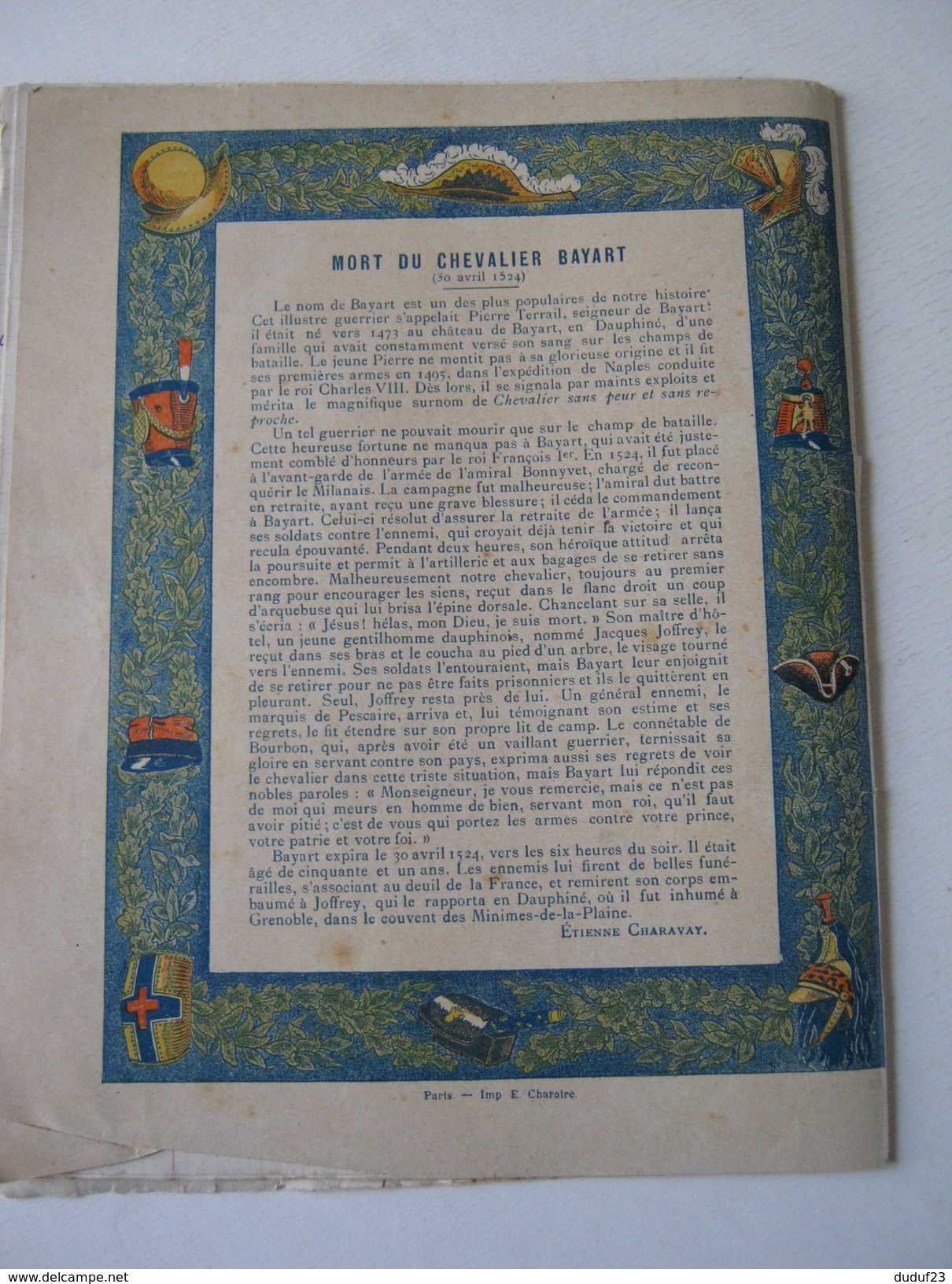 CAHIER ECOLE 1902 ENTIEREMENT ECRIT LA MORT DU CHEVALIER BAYARD BAYART Imp CHARAIRE - Enfants