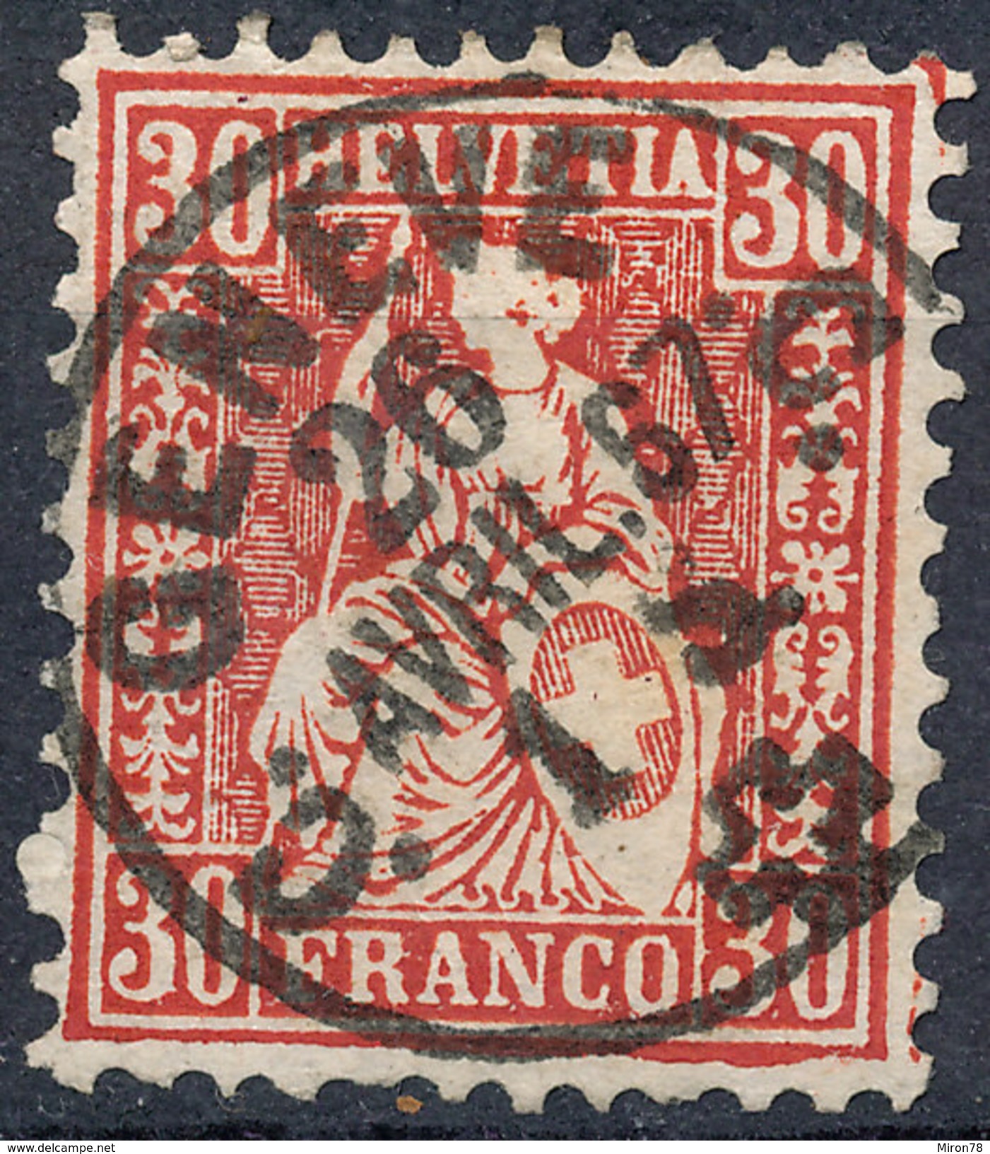 Stamp Switzerland 1862-64 30c Blue Used Lot#62 - Used Stamps