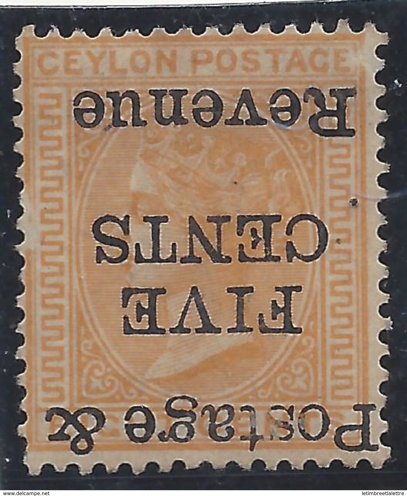 ⭐ Ceylan - Ceylon - YT N° 95a - ( * ) Neuf Sans Gomme - Variété : Surcharge Renversée - Côte 2500 Euro ⭐ - Ceylon (...-1947)