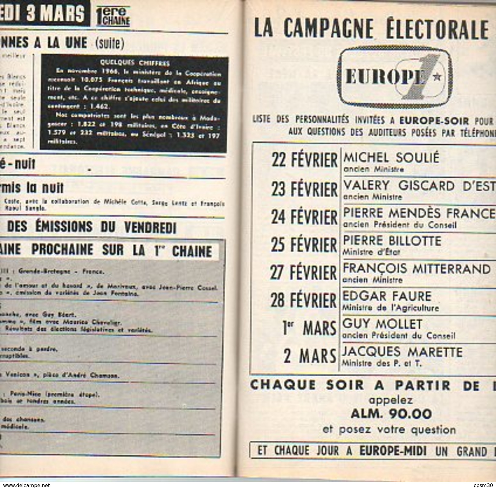 Télé-Poche N° 059 Fevrier 1967; Jacqueline Huet; élections; Roman-photos Monsieur Passe-Partout Vidocq; SANS COUVERTURE - Cinéma/Télévision