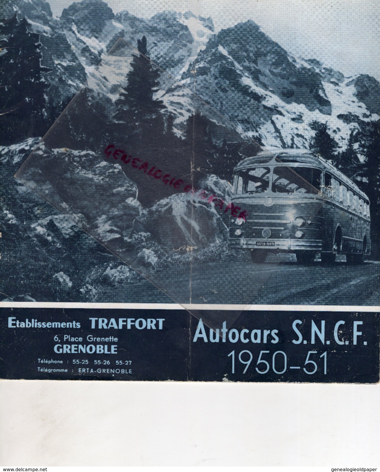 38 - GRENOBLE- DEPLIANT TOURISTIQUE AUTOCARS SNCF-1950-51- ETS. TRAFFORT-CAR AUTOBUS SAURER- SAVIA- LYON -NICE-CHAMONIX- - Dépliants Touristiques