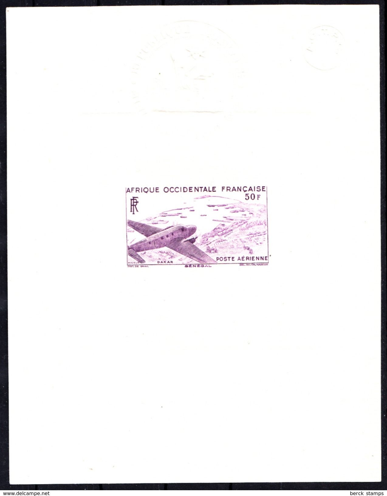 A.O.F. - AFRIQUE OCCIDENTALE - N°PA 12 -1947 -  Survol Du Port De Dakar - Epreuve De Luxe - Dessin Et Gravure Mazelin - Otros & Sin Clasificación