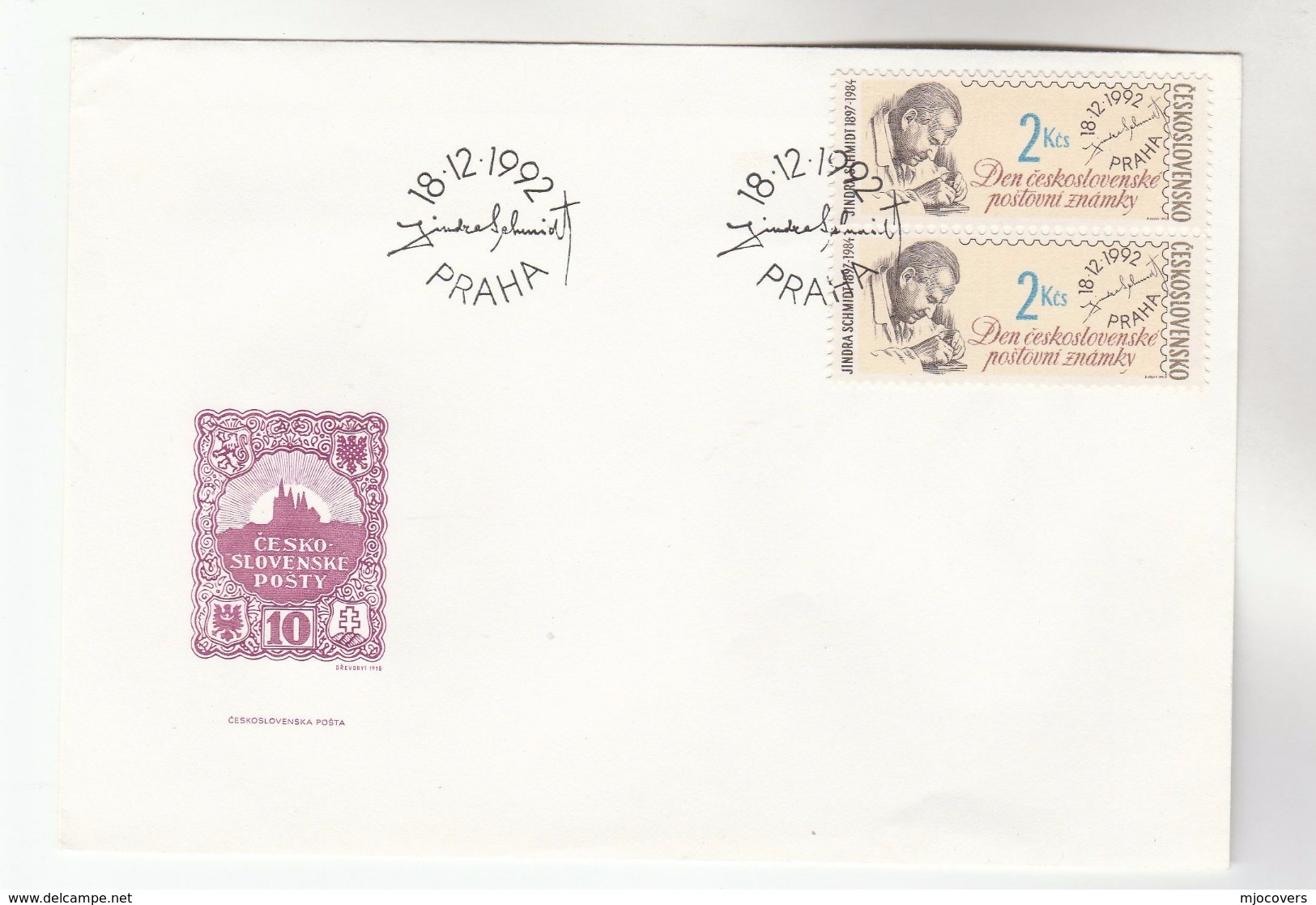 1992 CZECHOSLOVAKIA FDC  Franked 2x 2k STAMP DAY Stamps , Cover - FDC