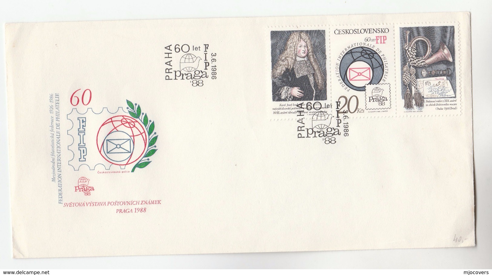 1986 CZECHOSLOVAKIA FDC International PHILATELIC FEDERATION , HISTORIC LETTER Stamps , Cover - Stamps On Stamps