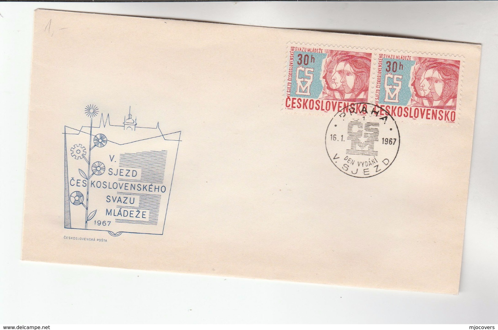 1967 CZECHOSLOVAKIA FDC  Franked 2x YOUTH  Stamps , Cover - FDC