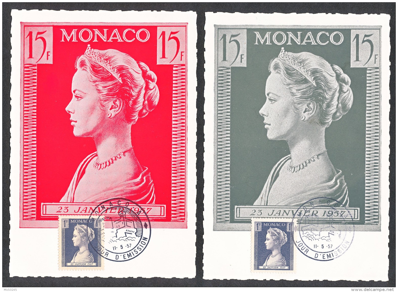 Monaco 1957 Lot De 2 Cartes Princesse Grace - FDC