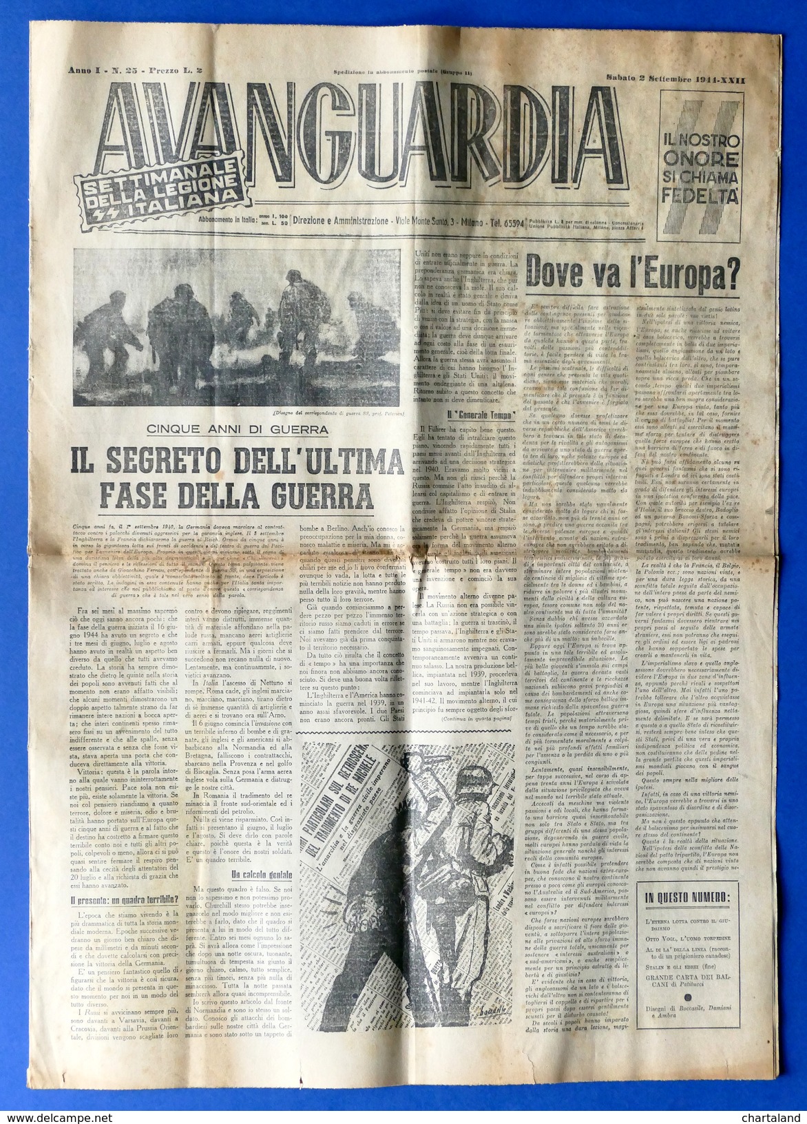 WWII - Avanguardia - Settimanale Della Legione SS Italiana - Anno I - N° 25 - 2 Settembre 1944 - RARITA' - Storia, Biografie, Filosofia