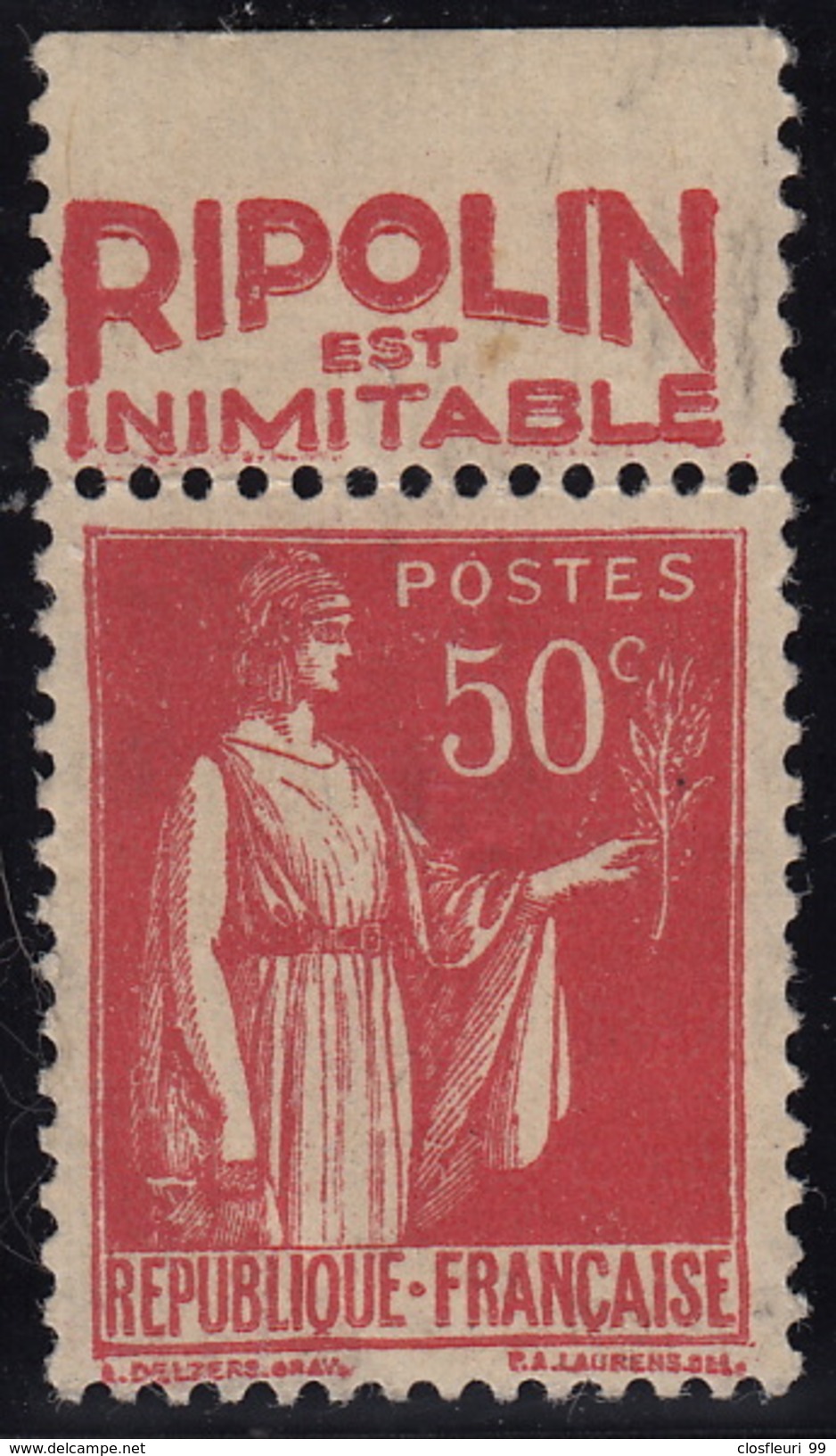 Bandelette " Ripolin Inestimable " Sur Timbre 283 **, Gomme Intégrale. Type Paix 1932-33 - Other & Unclassified