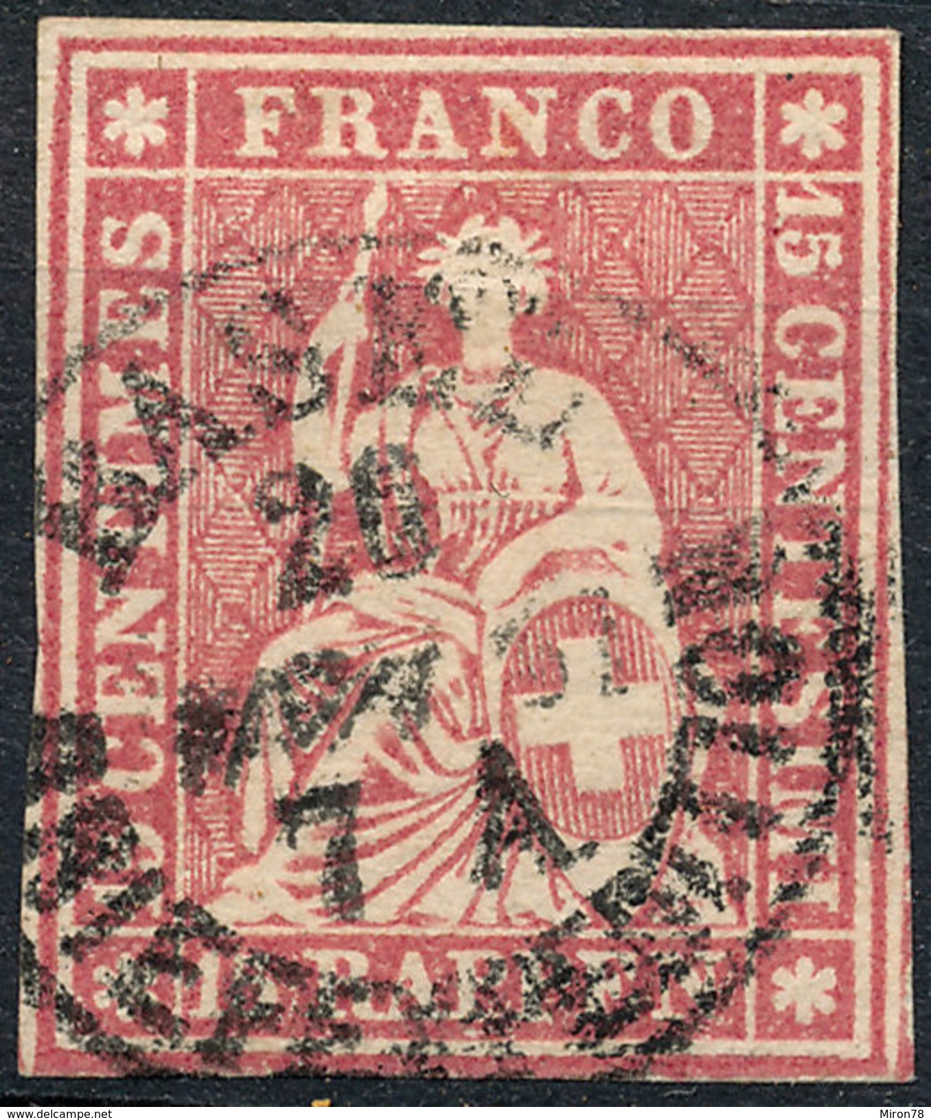 Stamp SWITZERLAND 1858-62 15r Used - Gebruikt