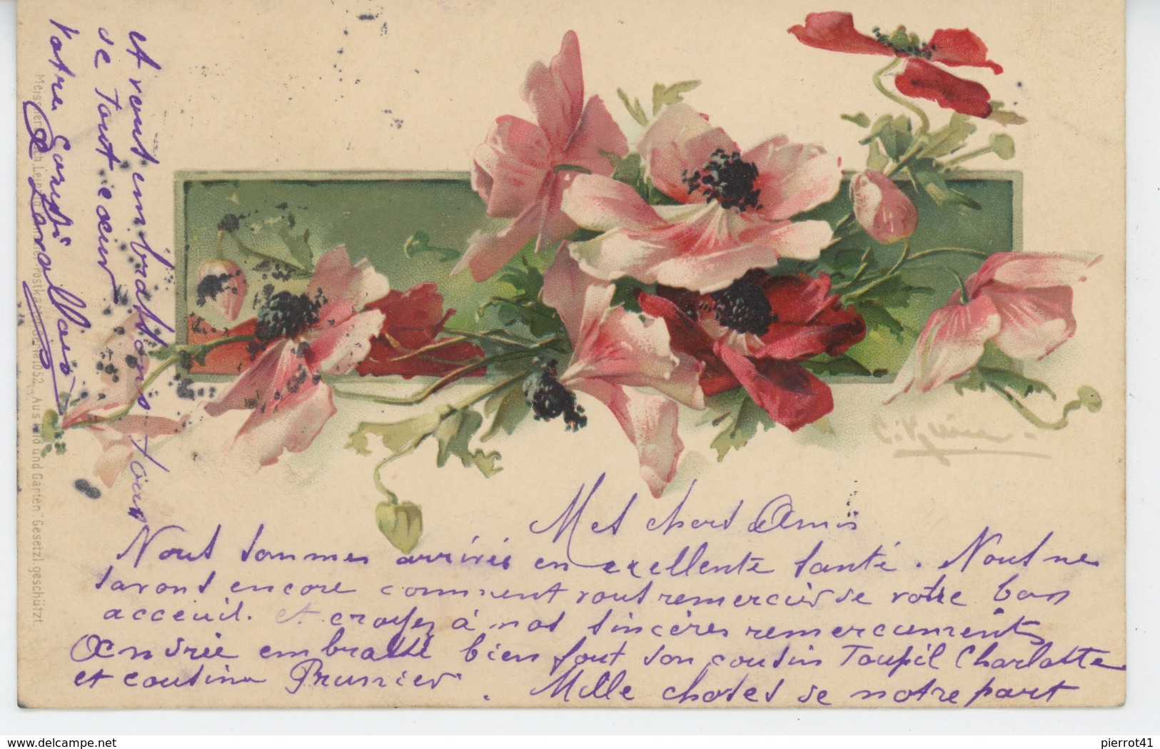 FLEURS - Jolie Carte Fantaisie Fleurs Anémones Signée CATHARINA KLEIN - Klein, Catharina