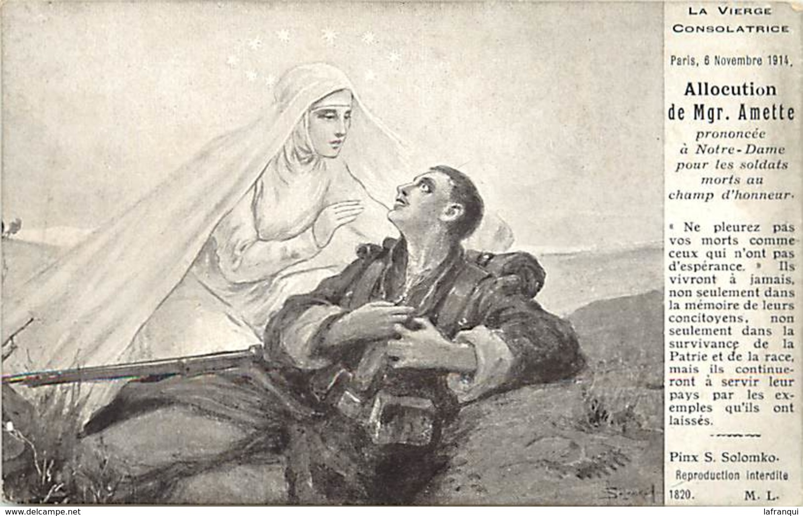 Militaires Militaria -ref D610- Guerre 1914-18- Illustrateur S Solomko - La Vierge Consolatrice  -carte Bon Etat - - Solomko, S.