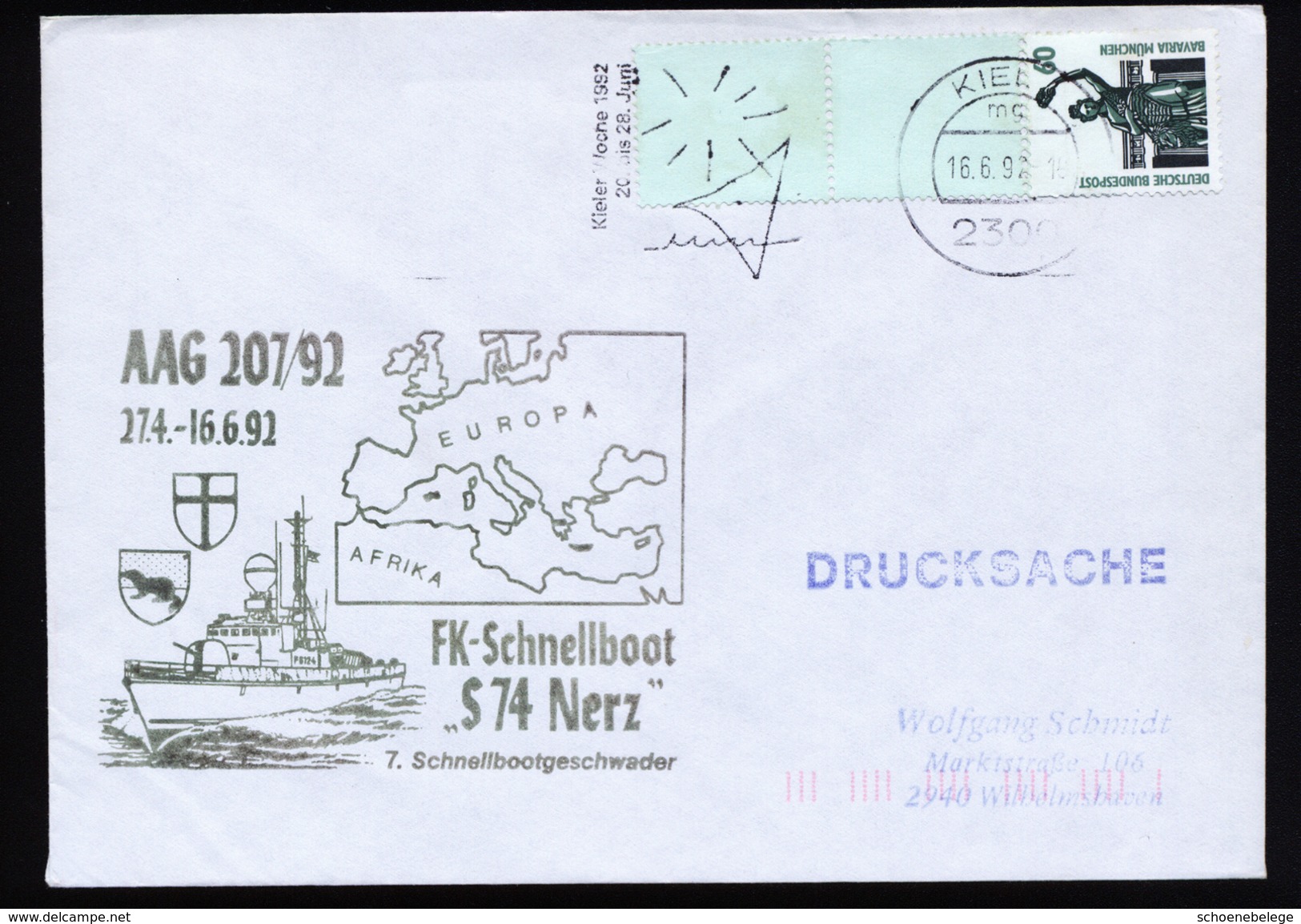 A4385) Bund Brief Von Kiel 16.6.92 Mit Rollenende Und Stempel FK-Schnellboot S 74 Nerz - Briefe U. Dokumente