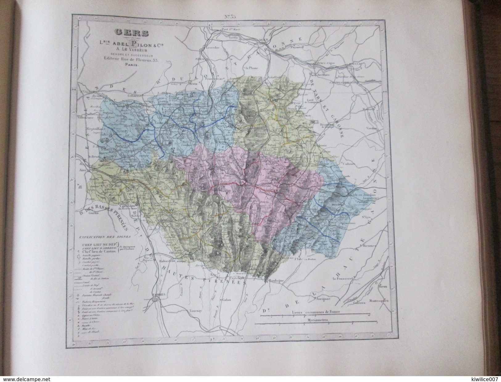 Carte Géographique 1880 Departement  Du GERS  Auch, Condom, L'Isle-Jourdain, Lectoure, Mirande - Cartes Géographiques