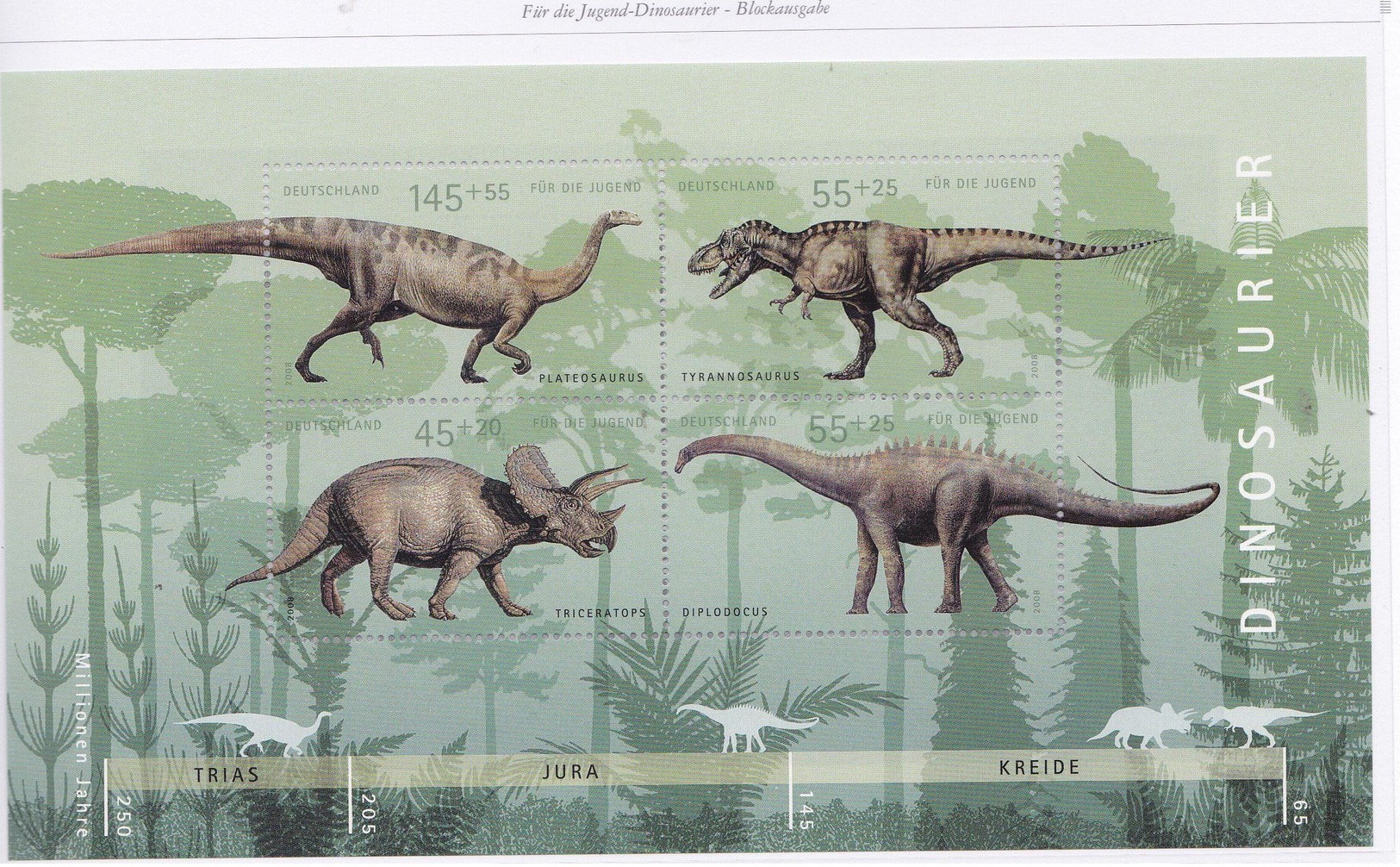 ALLEMAGNE RFA 2008 FAUNE PREHISTORIQUE 2512 A 2515 OU BLOC 72  MNH** - Nuovi