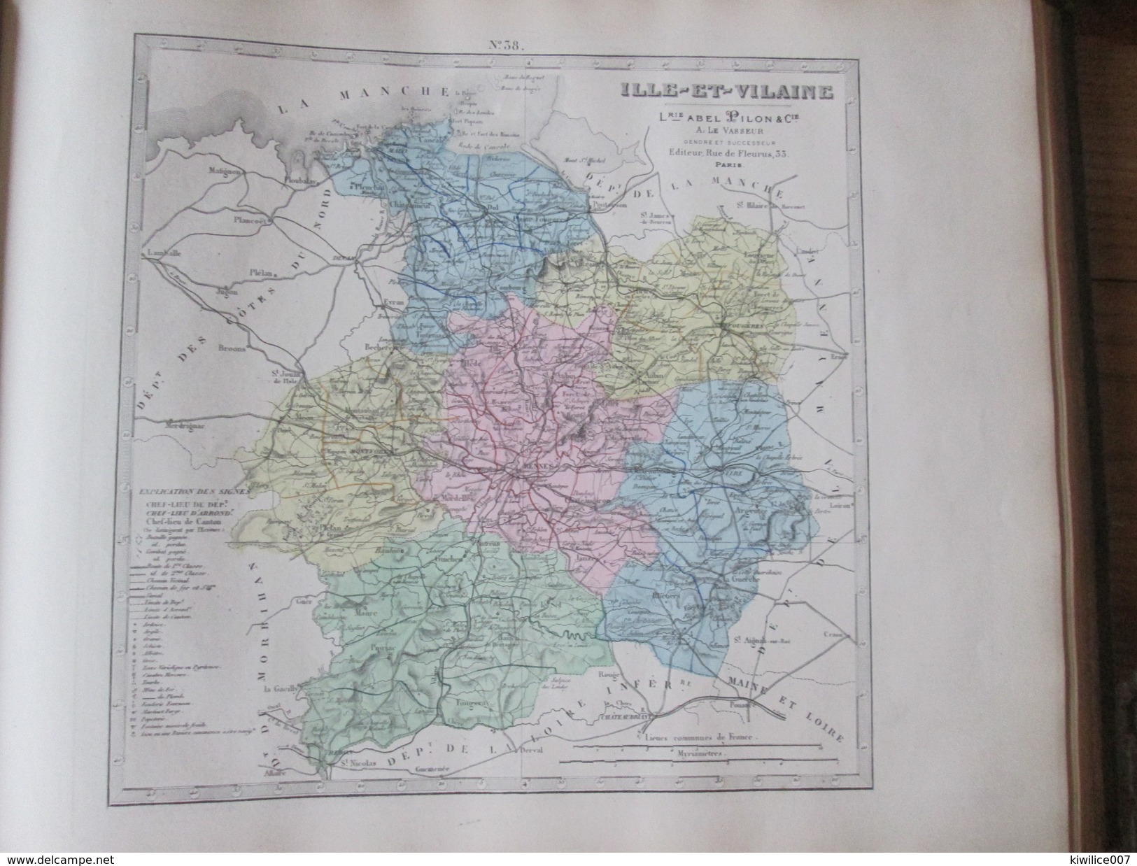 Carte Géographique 1880 Departement  De L ILLE ET VILAINE 35  Bretagne Vitre Rennes  	Fougères Redon Saint-Malo Cancale - Cartes Géographiques