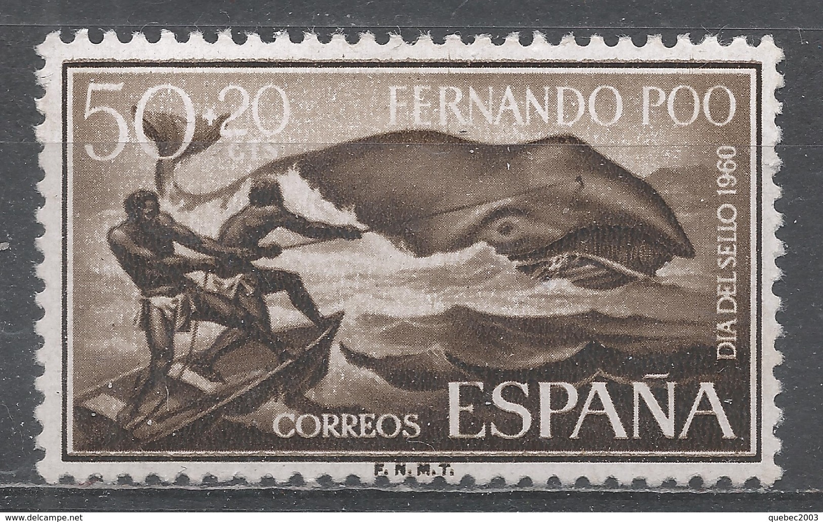 Fernando Po 1961. Scott #B6 (M) Harpooning Whale - Fernando Poo