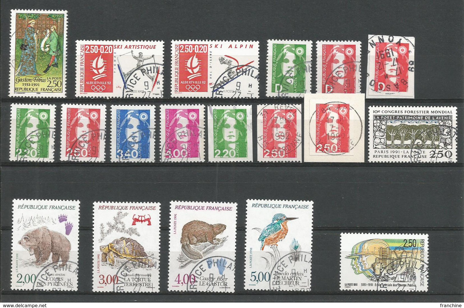 1991 - ANNEE COMPLETE - 60 Timbres Oblitérés (o) + 11 Lettres Et Documents -  (n° 2689 Dans Le Lot, Pas Sur Image) - 1990-1999