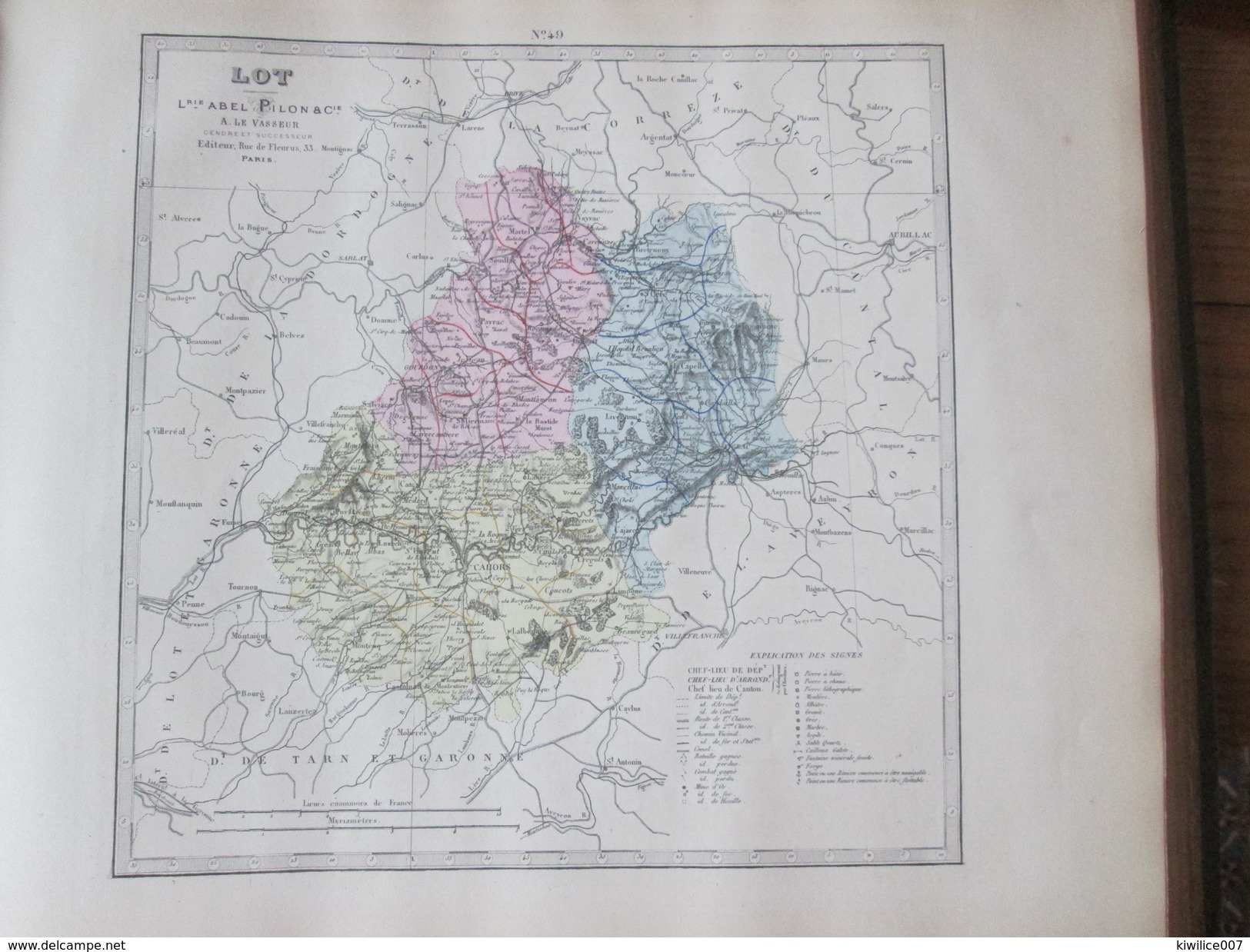 Carte Géographique 1880 Departement  Du LOT  Figeac Gourdon CAHORS   Montauban  Gramat Souillac  Biars - Cartes Géographiques