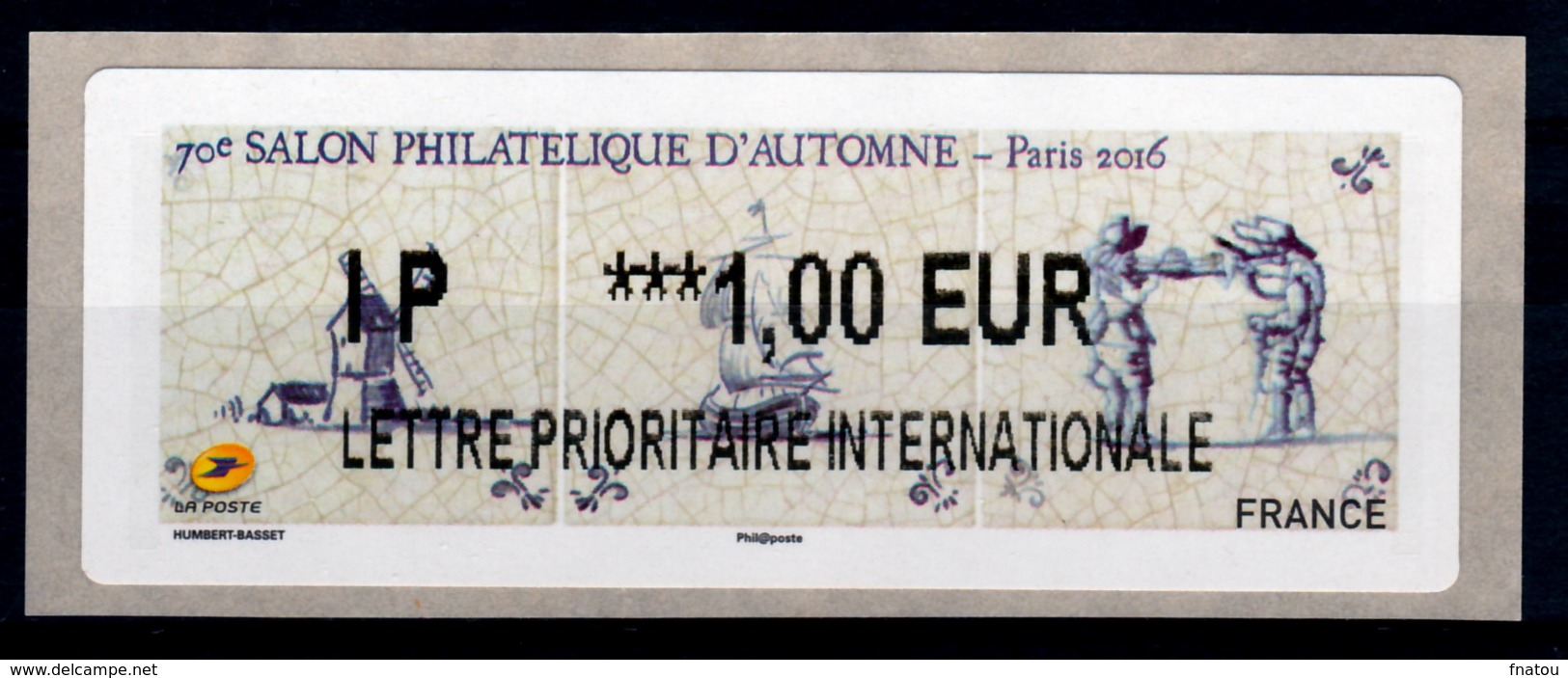 France, ATM Label,  Paris, Salon Philatélique D'Automne, 1&euro;, 2016, MNH VF - 2010-... Illustrated Franking Labels