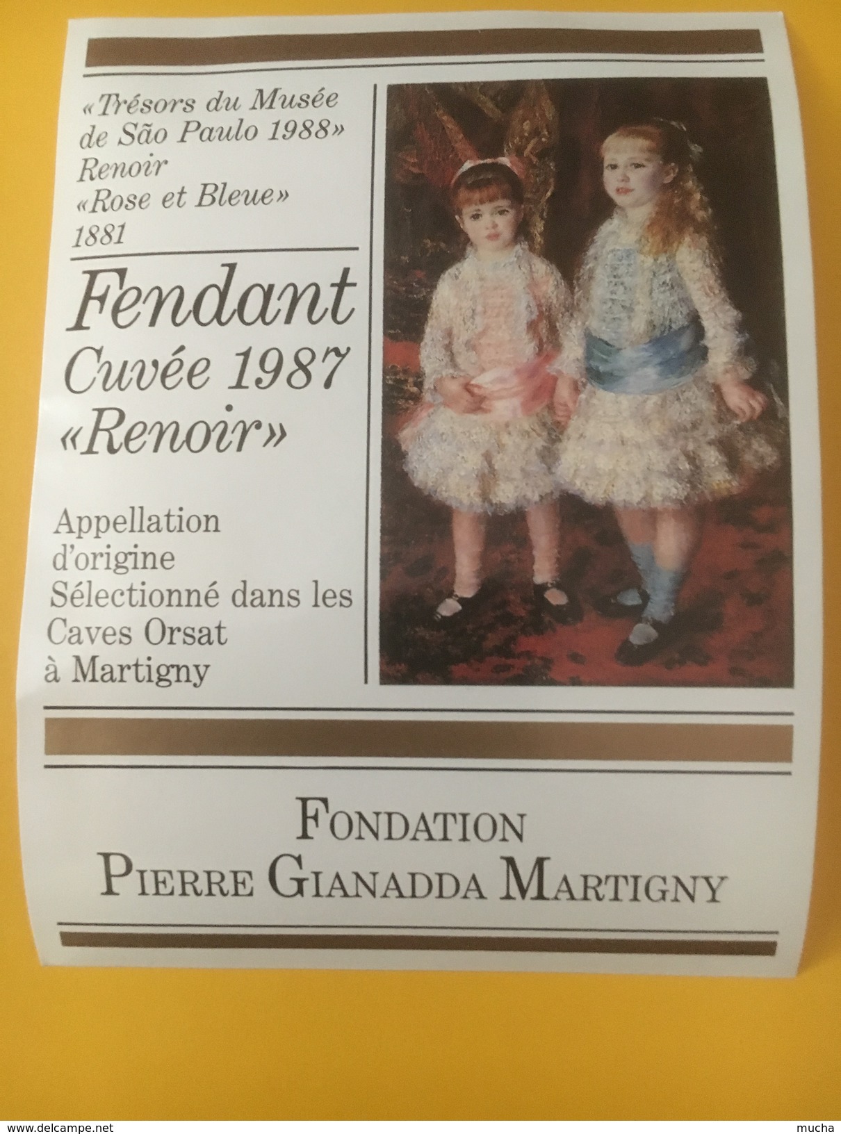 2832 - Exposition Renoir Rose & Bleu "Trésors Du Musée De Sao Paulo" 1988 Fondation Gianadda Martigny  2 étiquettes - Art