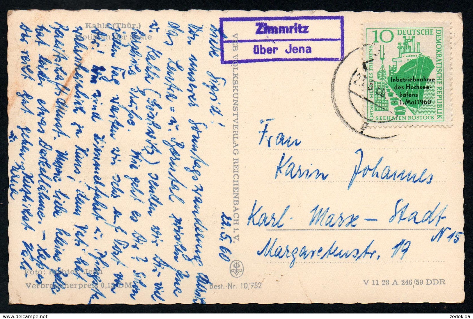 9129 - Alte Foto Ansichtskarte - Kahla - Landpost Landpoststempel - Zimmritz über Jena - Gel 1960 - Kahla