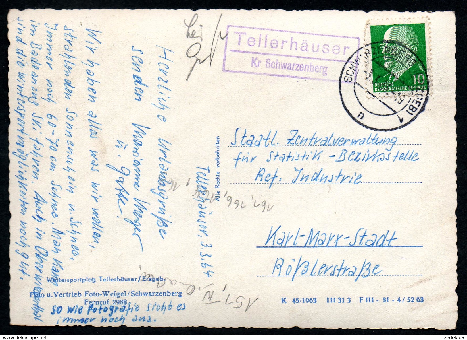 0559 - Alte Foto Ansichtskarte - Tellerhäuser - Landpoststempel Landpost über Kr. Schwarzenberg - Breitenbrunn