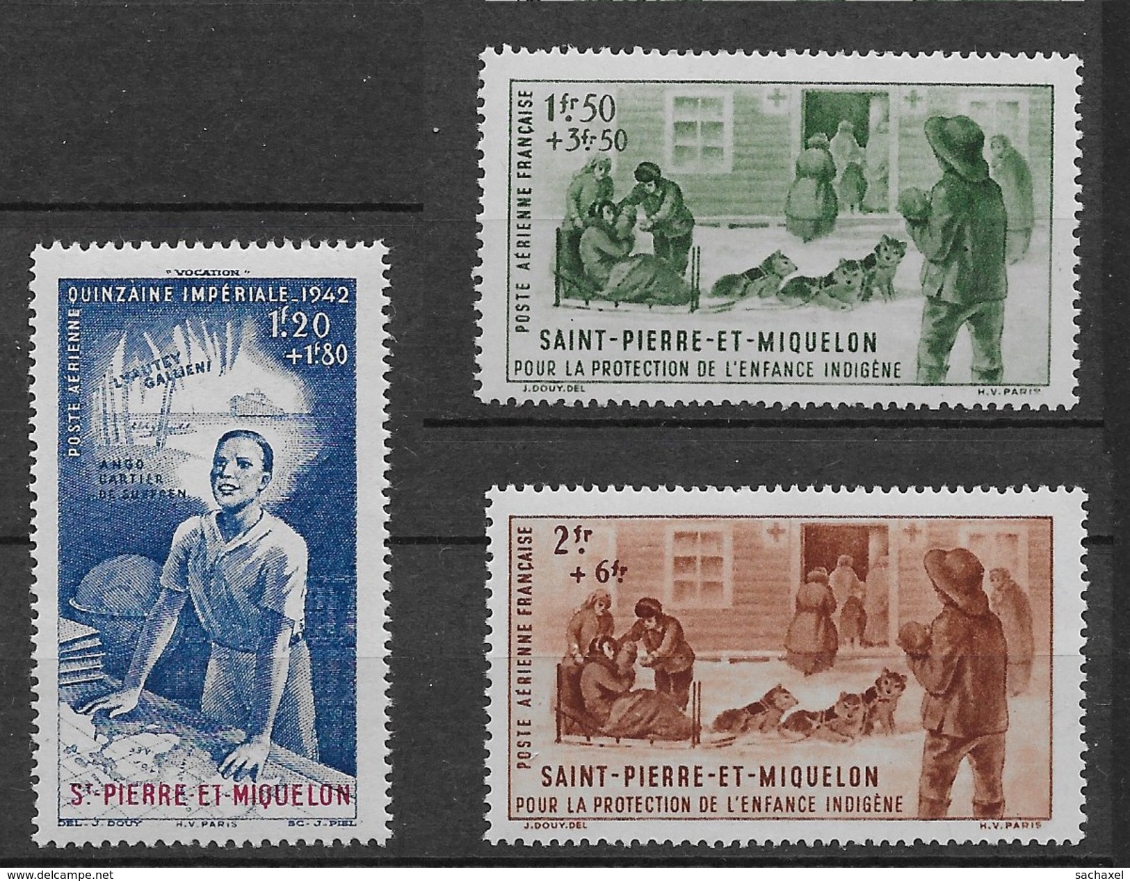 1942  Saint Pierre Et Miquelon N° PA 1 à 3  Nf** . MNH . Poste Aérienne . Oeuvre De Protection De L'Enfance Indigène . - Neufs