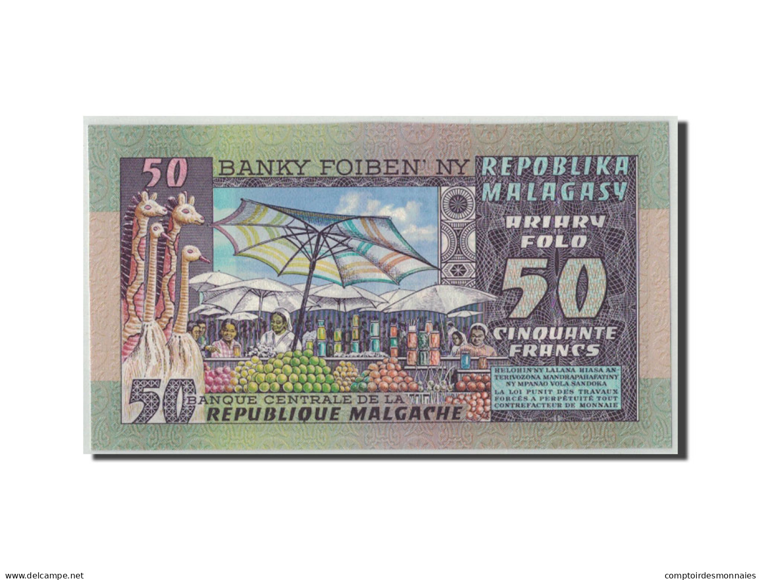 Billet, Madagascar, 50 Francs = 10 Ariary, Undated (1974-75), KM:62a, NEUF - Madagaskar