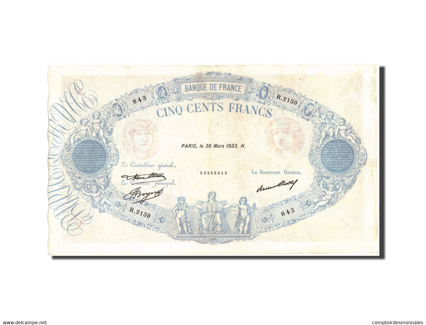 Billet, France, 500 Francs, 500 F 1888-1940 ''Bleu Et Rose'', 1933, 1933-03-30 - 500 F 1888-1940 ''Bleu Et Rose''