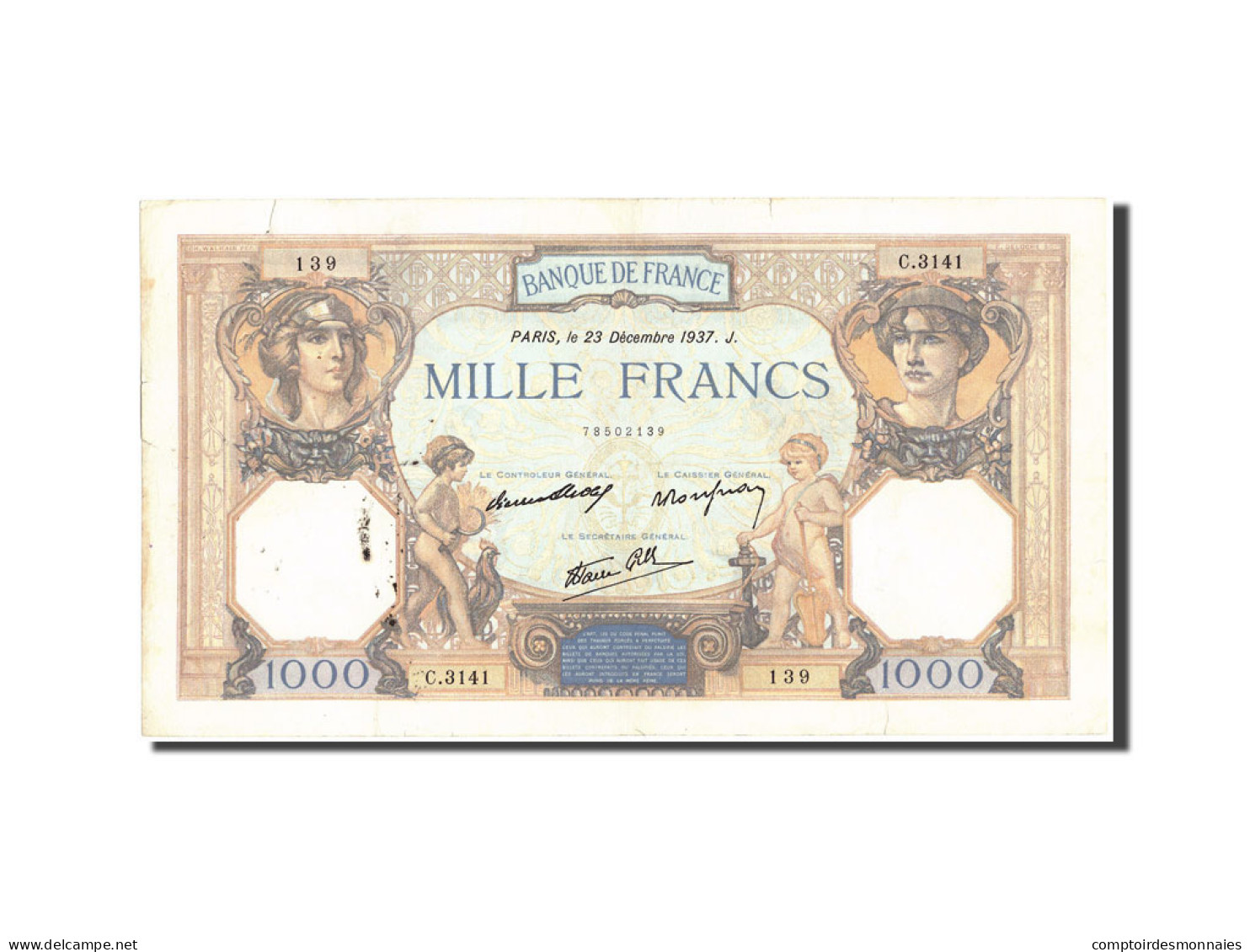 Billet, France, 1000 Francs, 1 000 F 1927-1940 ''Cérès Et Mercure'', 1937 - 1 000 F 1927-1940 ''Cérès Et Mercure''