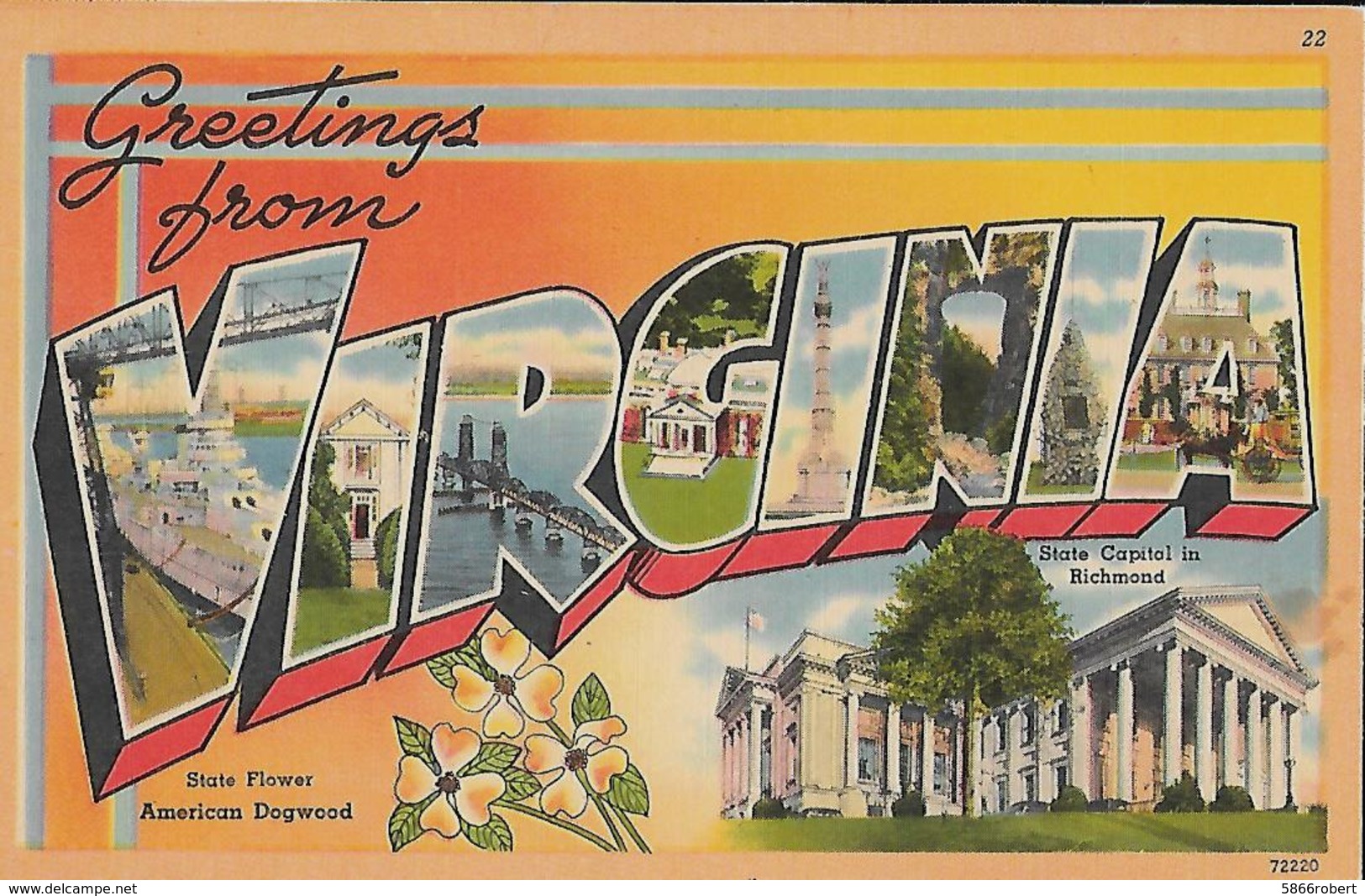 CARTE POSTALE ORIGINALE ANCIENNE MULTIVUES 22 C COULEUR GRETINGS FROM VIRGINIA STATE CAPITAL IN RICHMOND ETATS UNIS USA - Richmond