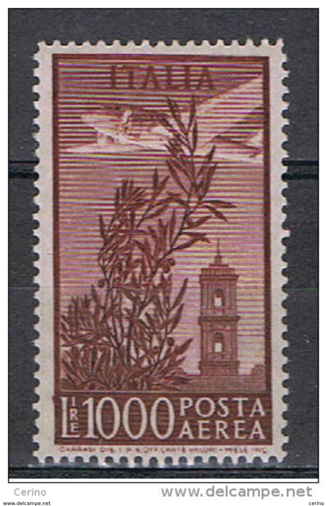 REPUBBLICA:  1952  P.A. CAMPIDOGLIO  -  £. 1000  BRUNO-ROSSO  N. -  D. 14 1/4x13 1/4  -  SASS. 145 A - Posta Aerea