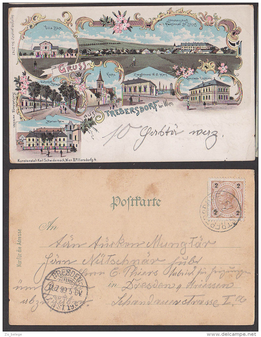 Trebersdorf Bei Wien Gruss Aus Litho-Ak 1899 Mit Gemeindegasthaus, Marien-Heim,Villa Böck - Other & Unclassified