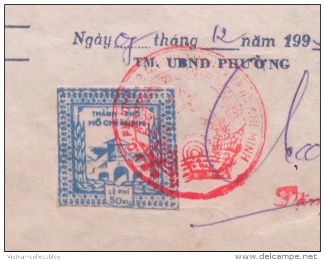 Vietnam Viet Nam Property Ownership Application With Ho Chi MInh City 50 Xu Revenue Stamp 1992 / 02 Images - Viêt-Nam