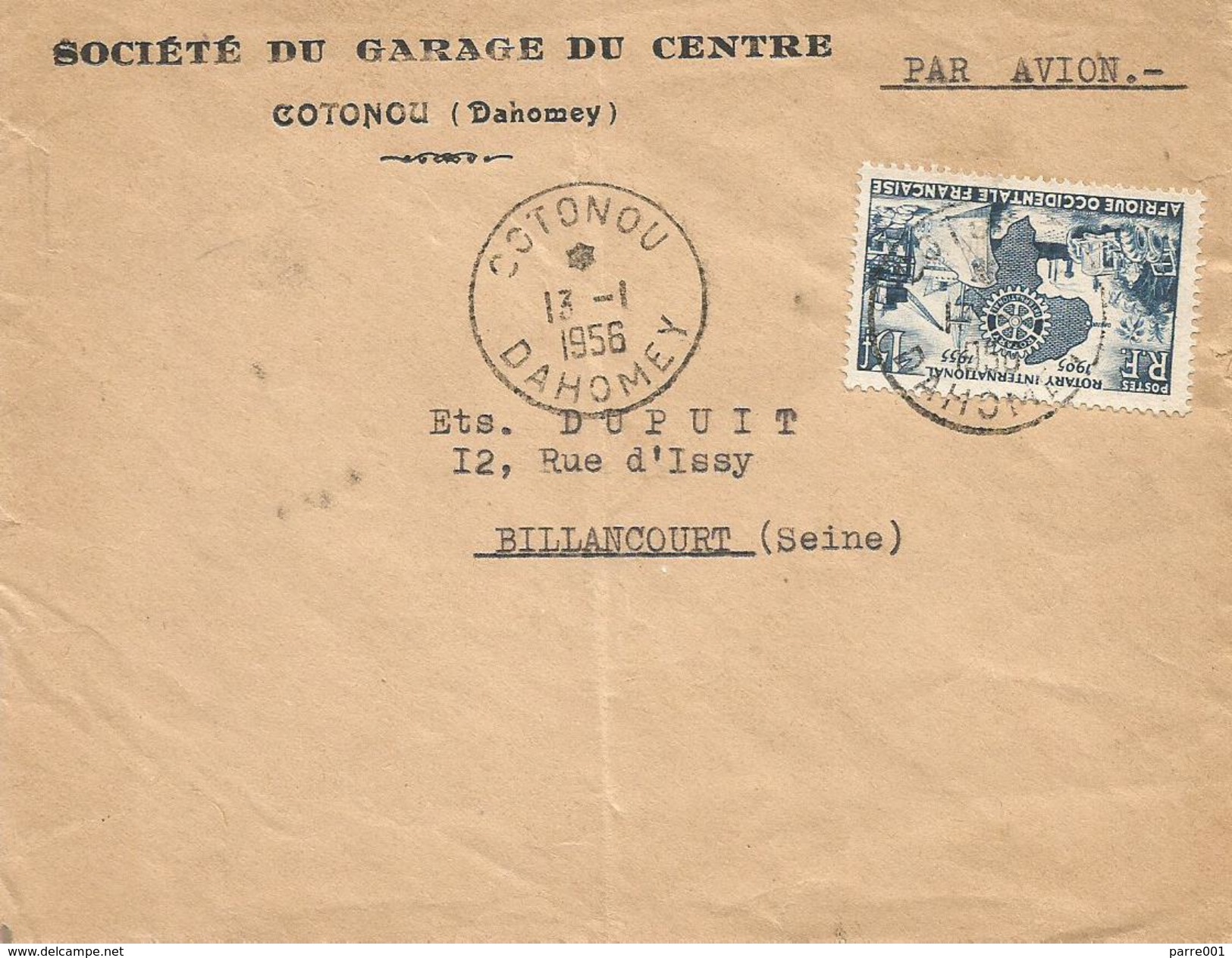 Benin Dahomey 1956 Cotonou AOF Rotary Cover - Benin – Dahomey (1960-...)