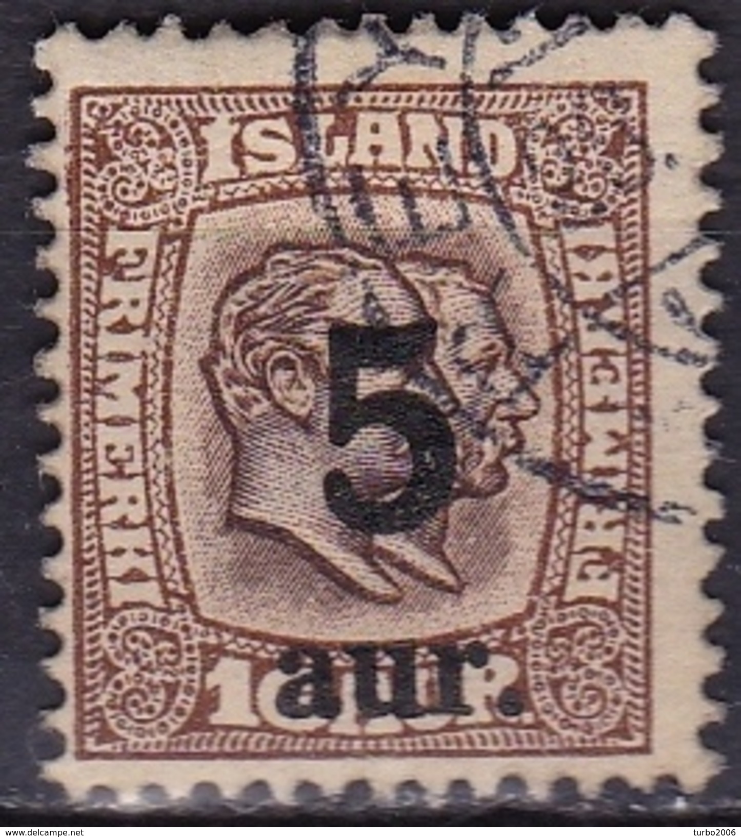 Danish-Island 1921/22 Stamps From 1902 - 1905 With Overprint In New Value 5 Aur / 16 Aur Brown Michel 105 - Gebruikt