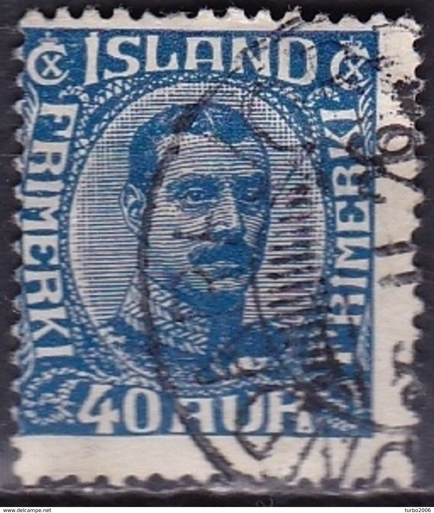 Danish-Island 1921 King Christian X 40 Aur Blue Michel 103 - Gebruikt