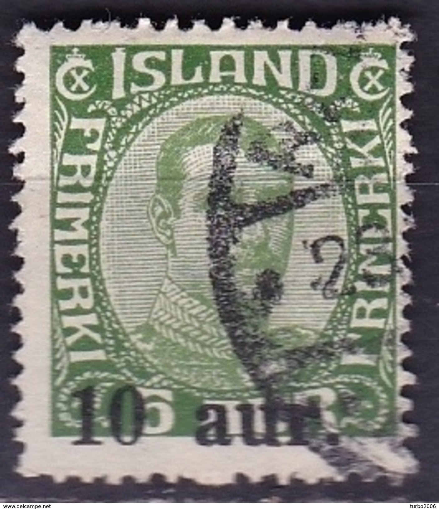 Danish-Island 1922 Stamps From 1920 With Overprint In New Value 10 Aur / 5 Aur Green Michel 110 - Gebruikt