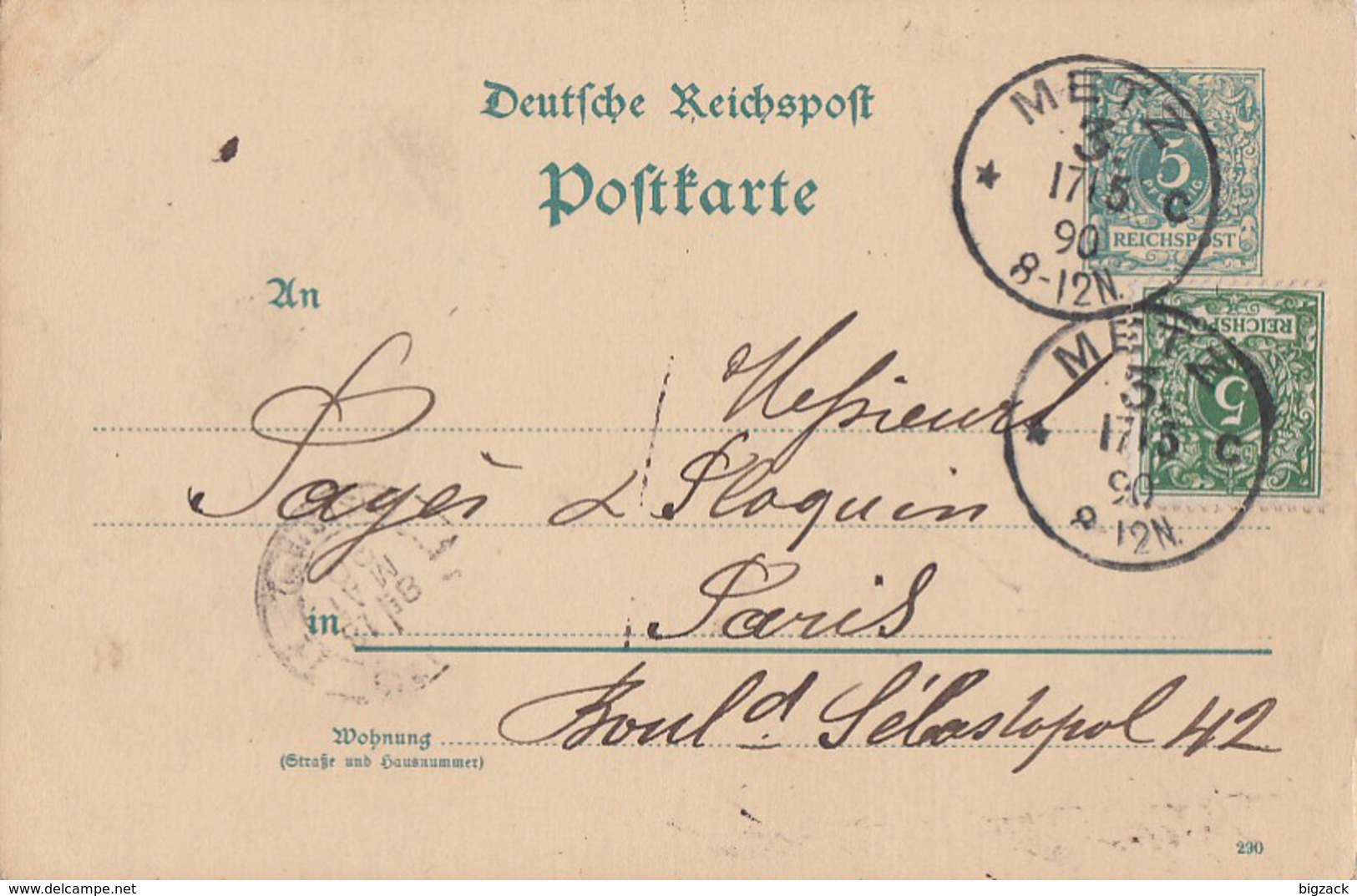 DR Ganzsache Zfr. Minr.46 K1 Metz 17.5.90 Gel. Nach Paris - Briefe U. Dokumente