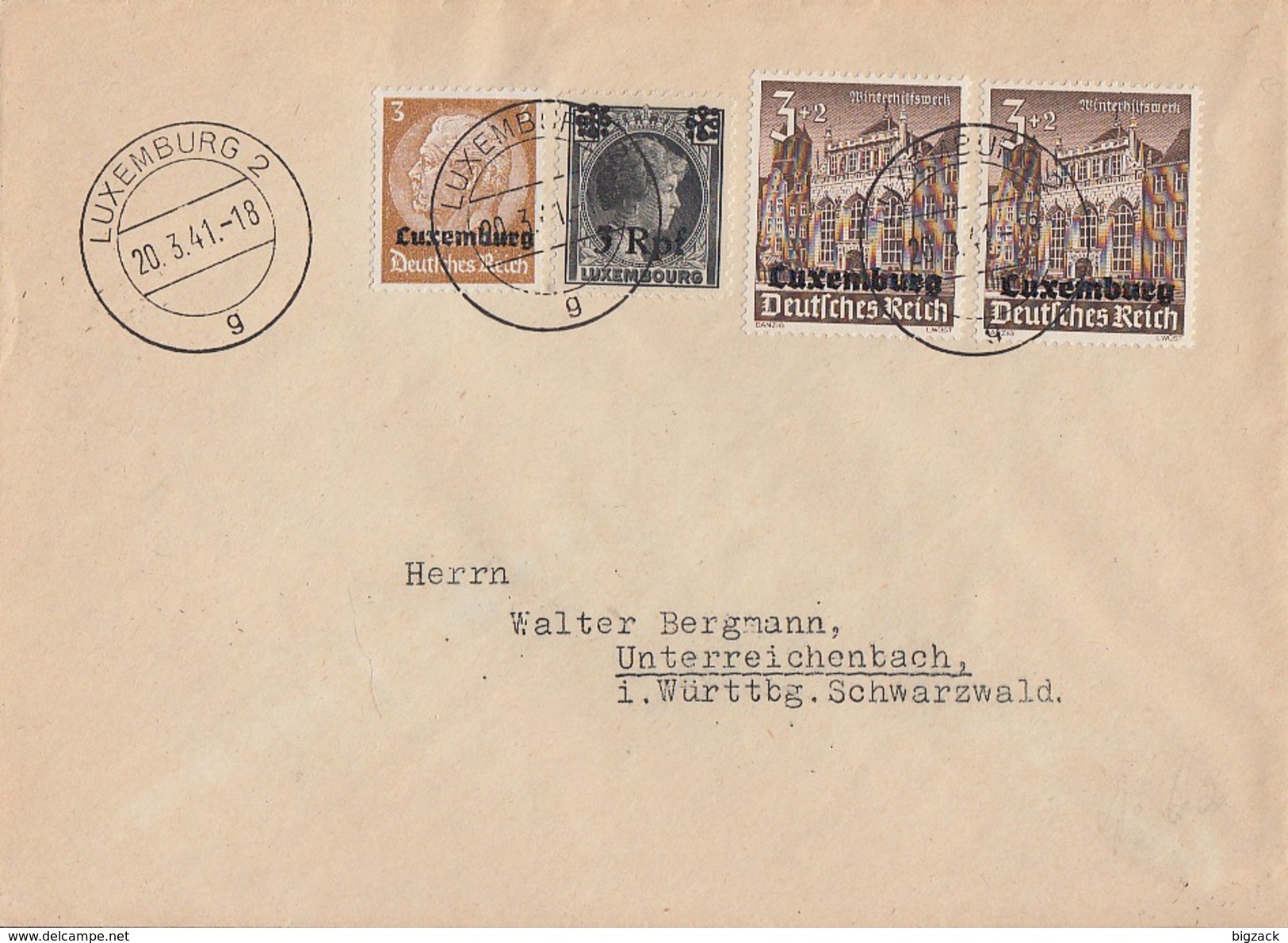 Dt. Besetzung Luxemburg Brief Mif Minr.1,17,2x 33 Luxemburg 20.3.41 - Besetzungen 1938-45