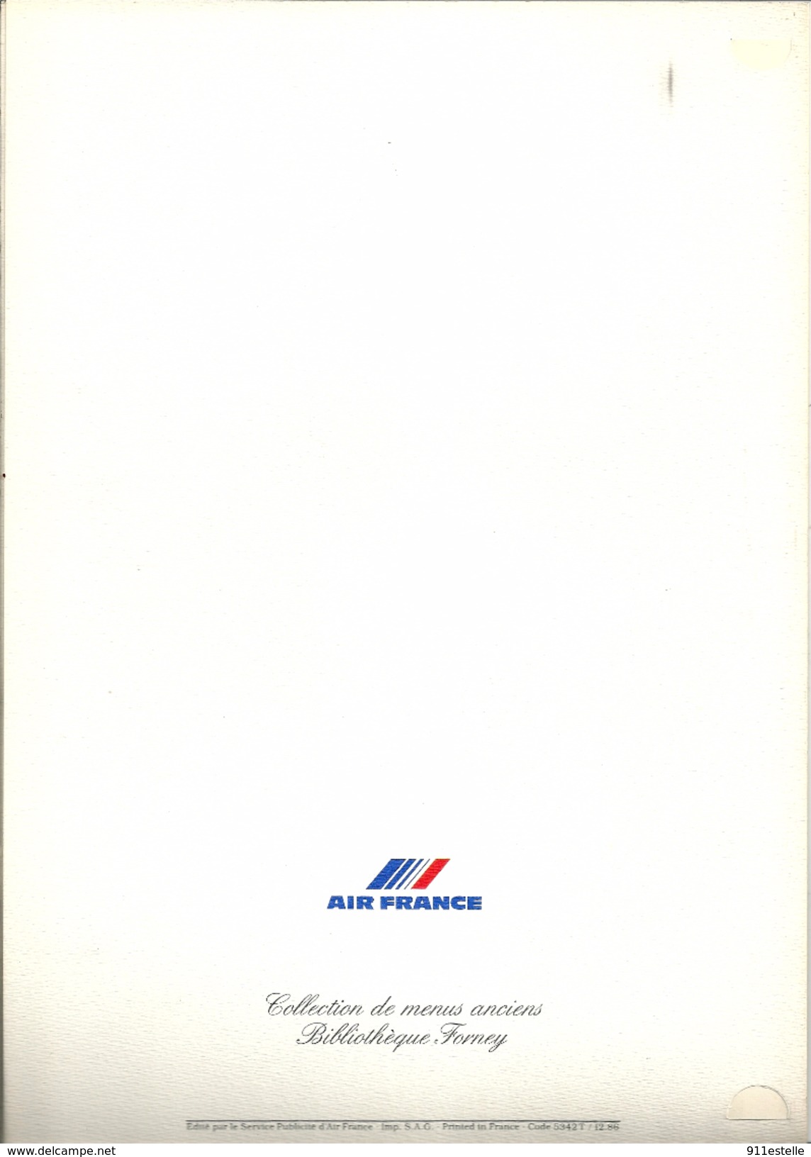 MENU AIR FRANCE ,Collection De Menus Anciens ( Format 21 X 30 ) - Menus