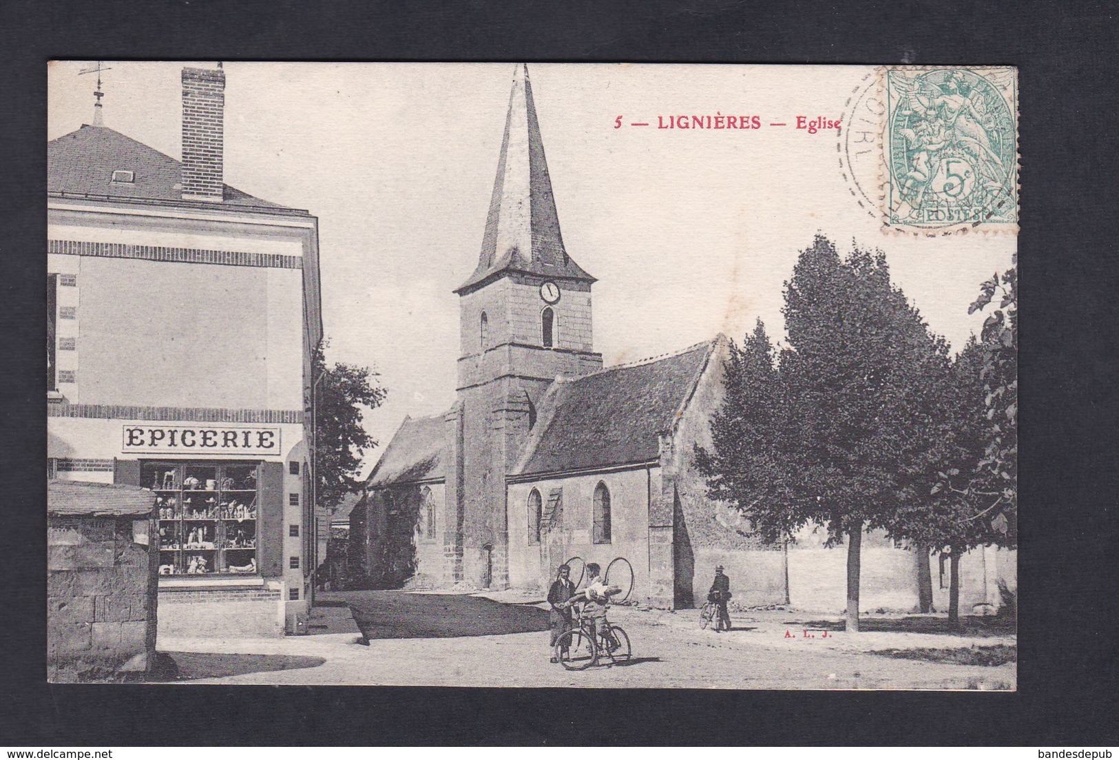 Peu Courante Lignieres (de Touraine 37) - Eglise (animée Velo Epicerie ) - Autres & Non Classés