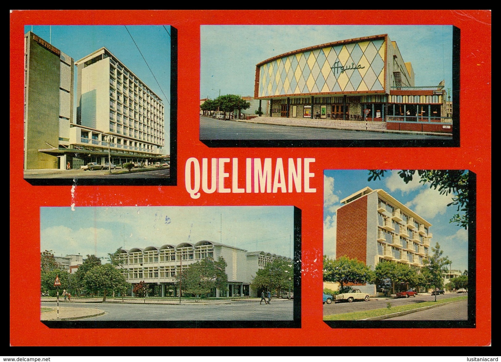 QUELIMANE -Predio Montegiro;Cinema Aguia;Palacio Das Repartições E P.Barreto&Fos.( Ed.F.Lusitana F11 ) Carte Postale - Mozambico