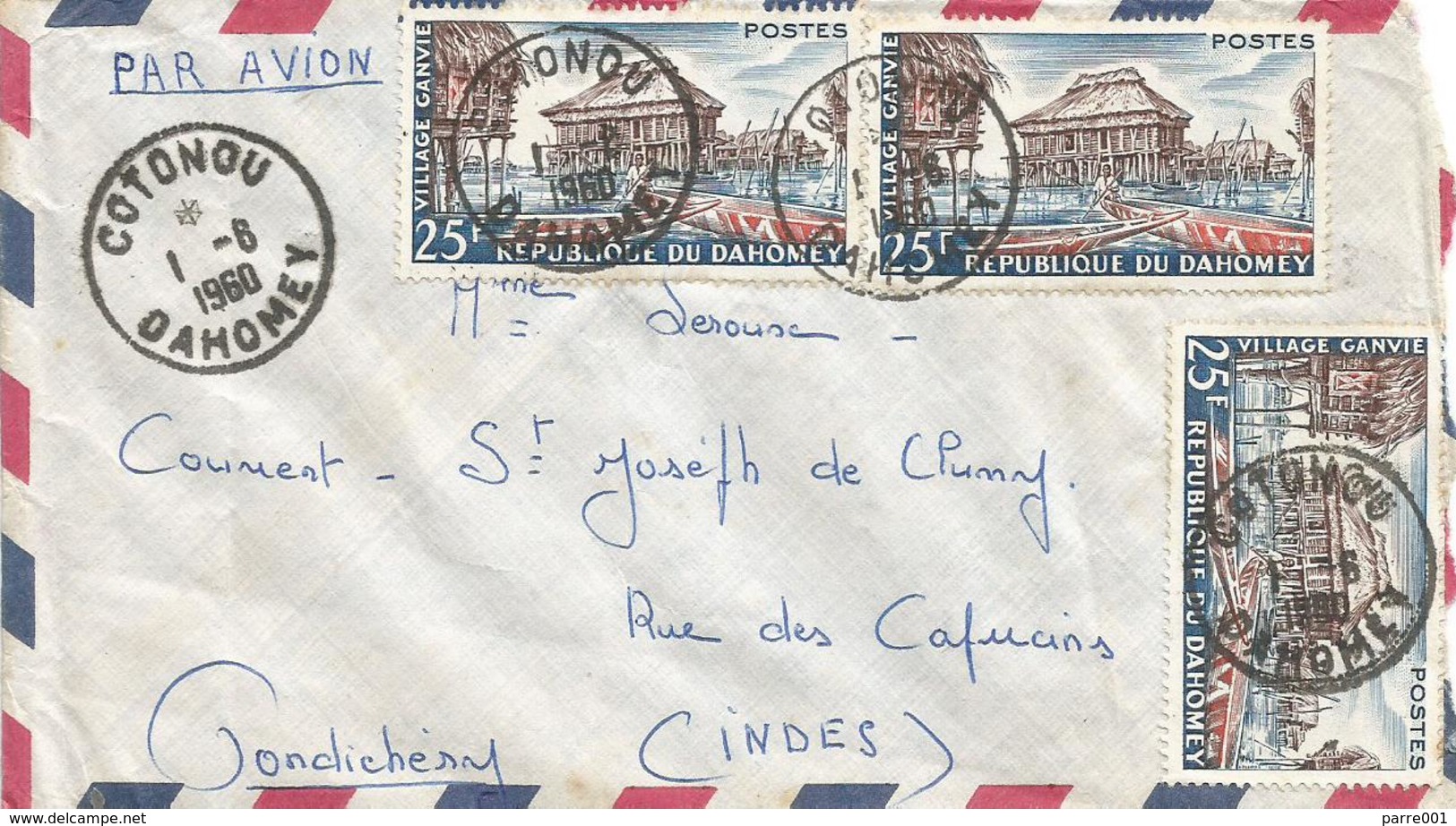 Benin 1960 Cotonou Fishing Village To Pondicherry Cover - Brieven En Documenten