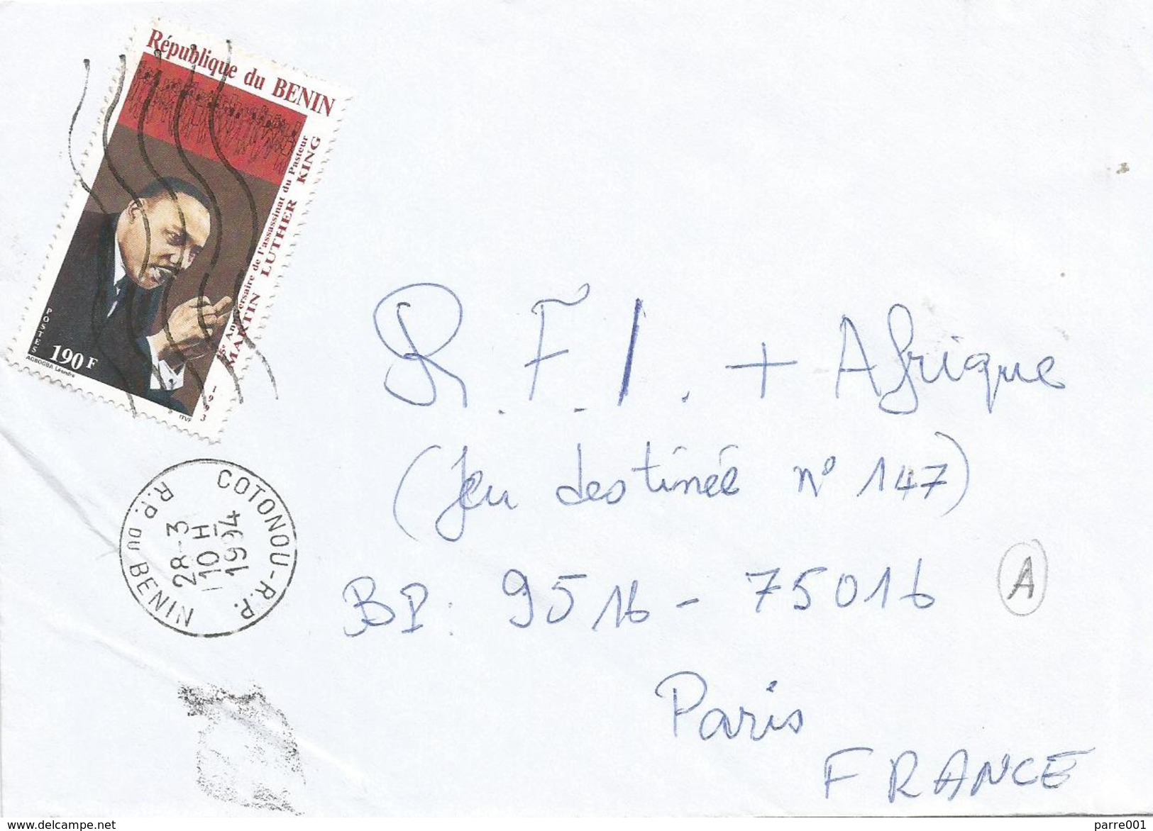 Benin 1994 Cotonou Martin Luther King Nobel Laureate Cover - Benin – Dahomey (1960-...)