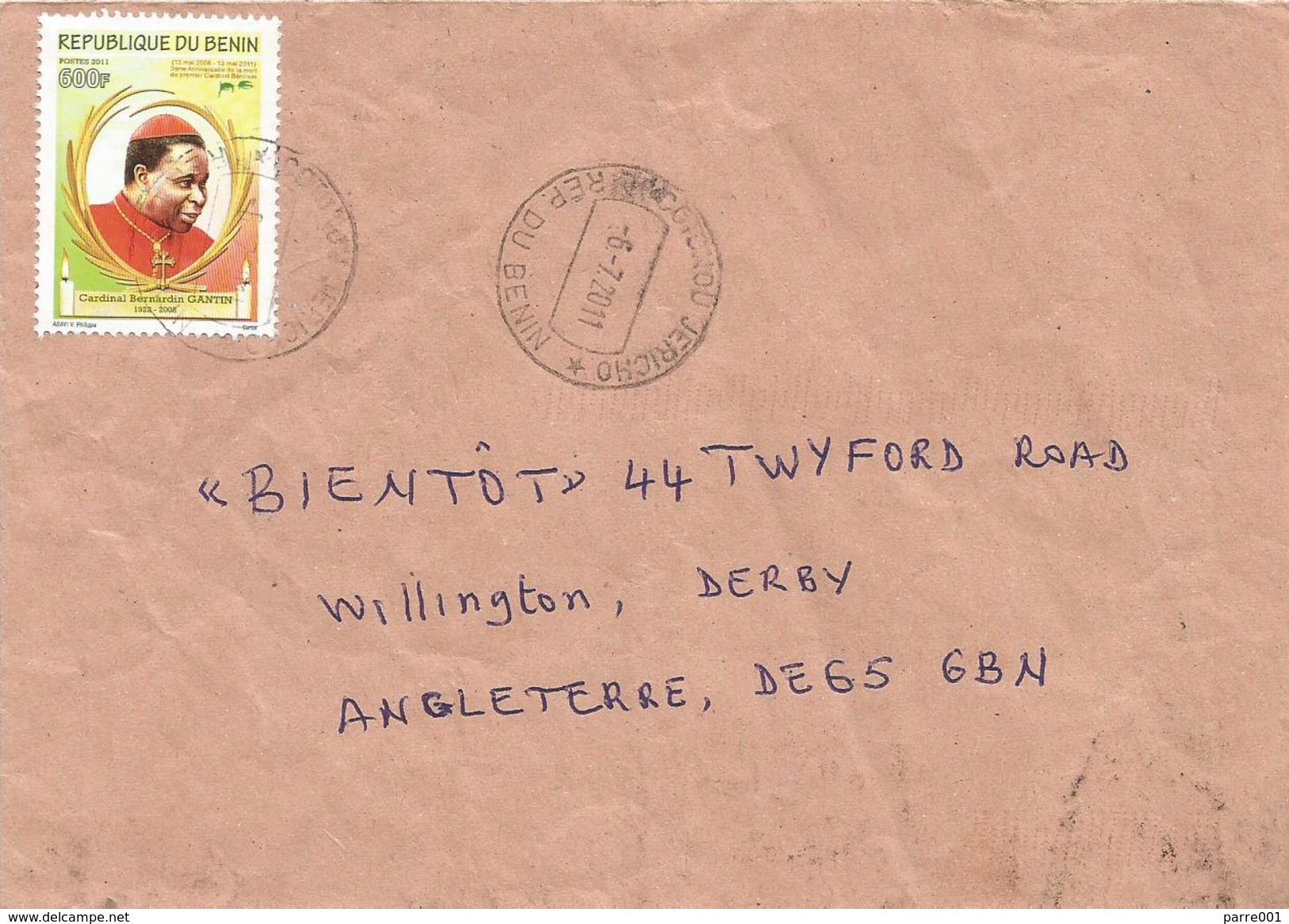 Benin 2011 Cotonou Jericho Cardinal 600f Cover - Benin – Dahomey (1960-...)