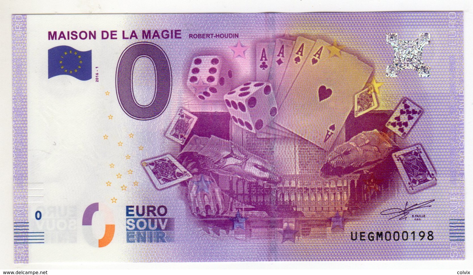 2016-1 BILLET TOURISTIQUE 0 EURO SOUVENIR N° 000198 MAISON DE LA MAGIE BT épuisé - Privatentwürfe